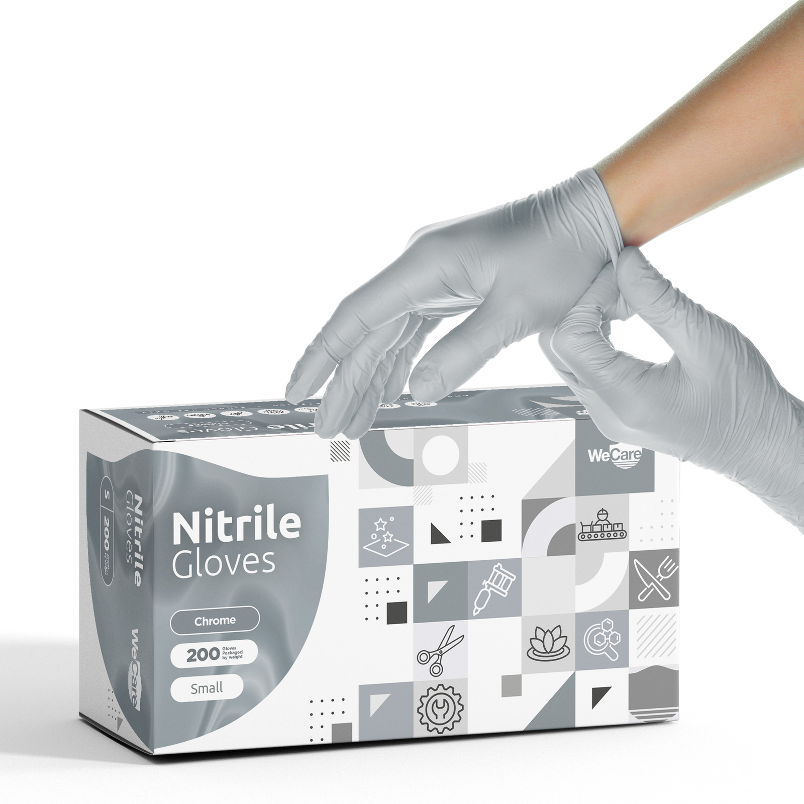WeCare Nitrile Latex & Powder Free Disposable Gloves Small Chrome 200 Count