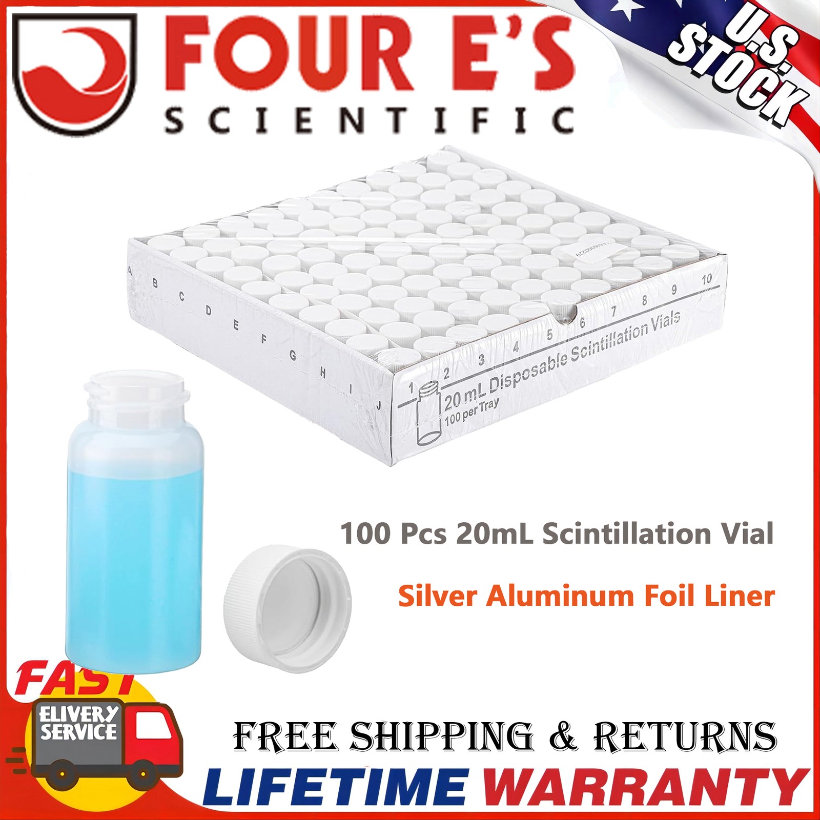 100pcs 20ml Scintillation Vials Transparent Plastic HDPE Counting Sample Vials