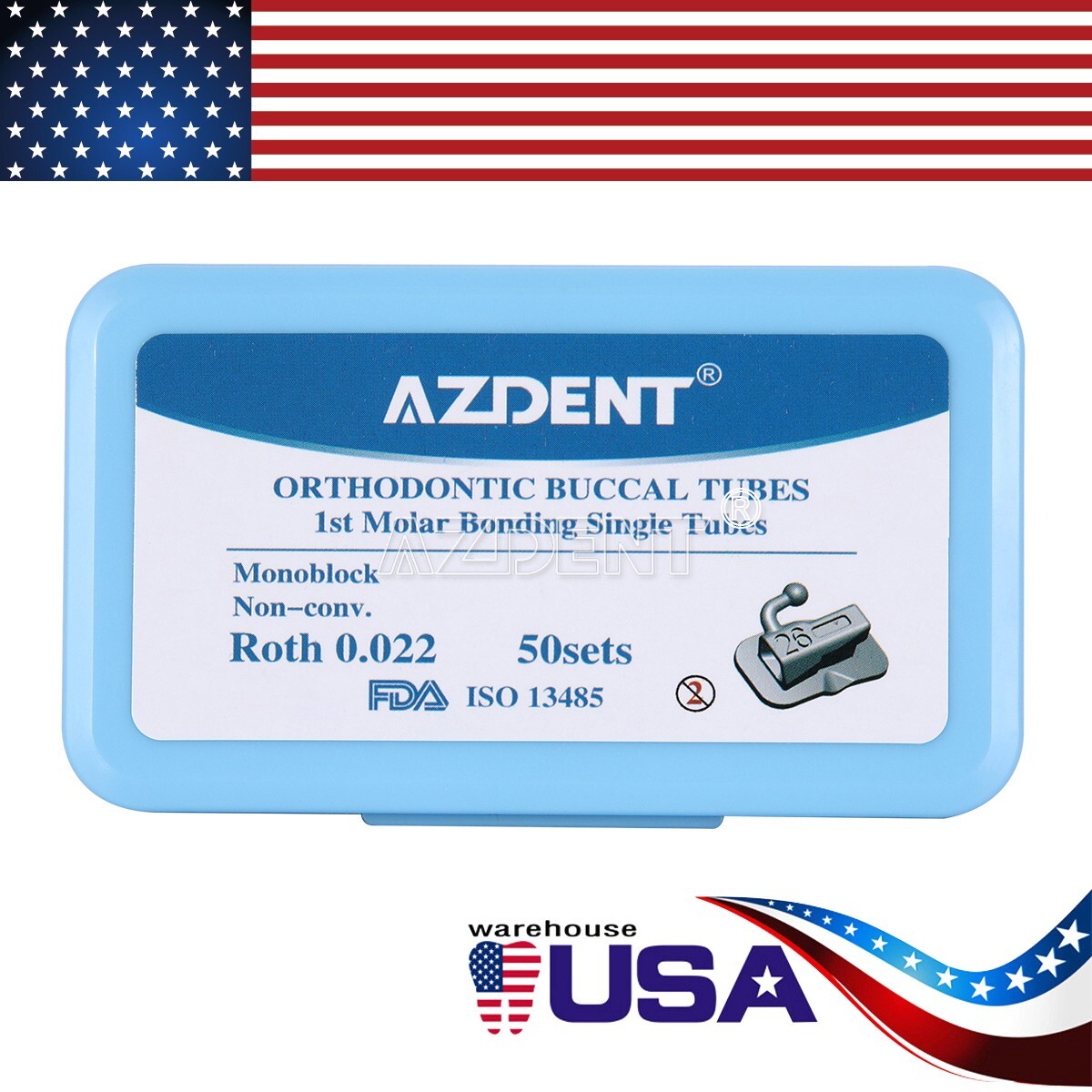 50 Sets AZDENT Dental Orthodontic Buccal Tubes Roth.022 1st Molar Bondable Tube
