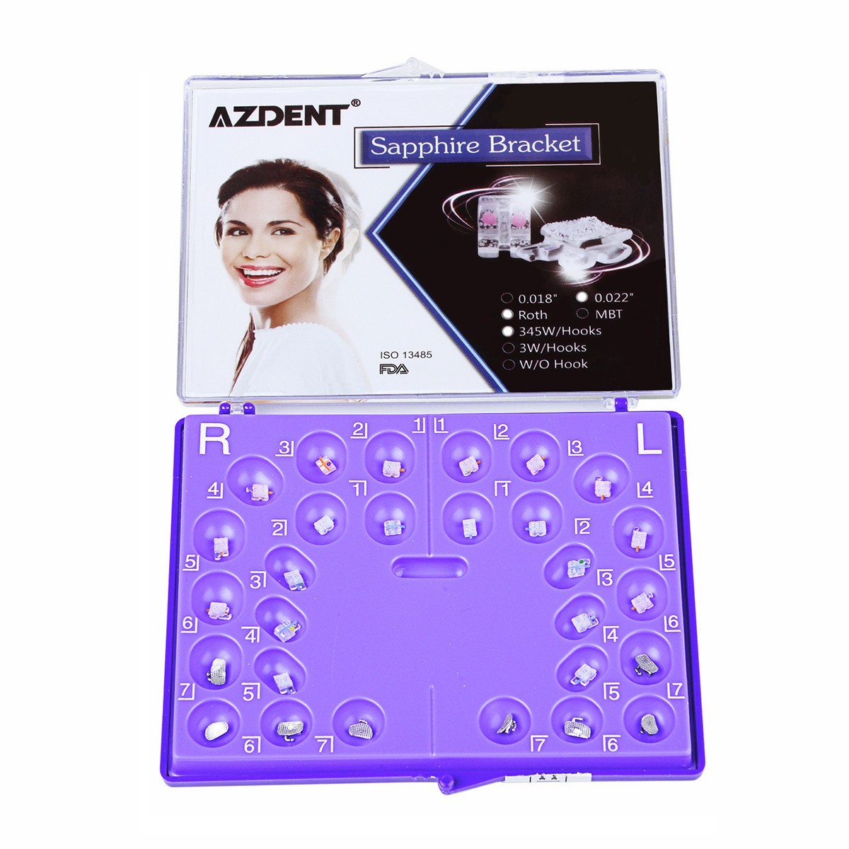 AZDENT Monocrystalline Sapphire Bracket Mini Roth.022 Hook 345 with Buccal Tube