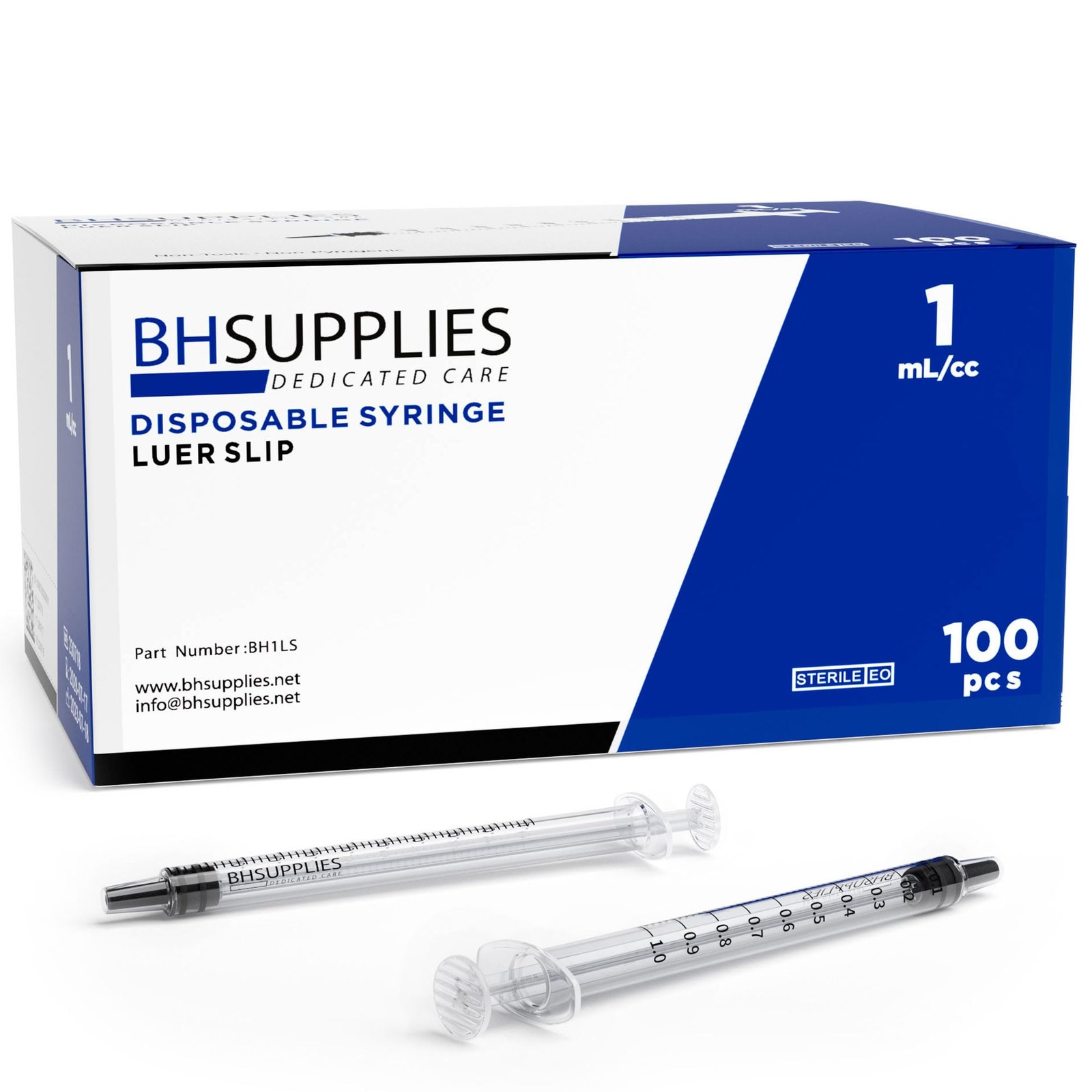 BH Supplies 1mL Luer Slip Tip Syringes (No 100 Count (Pack of 1), Clear