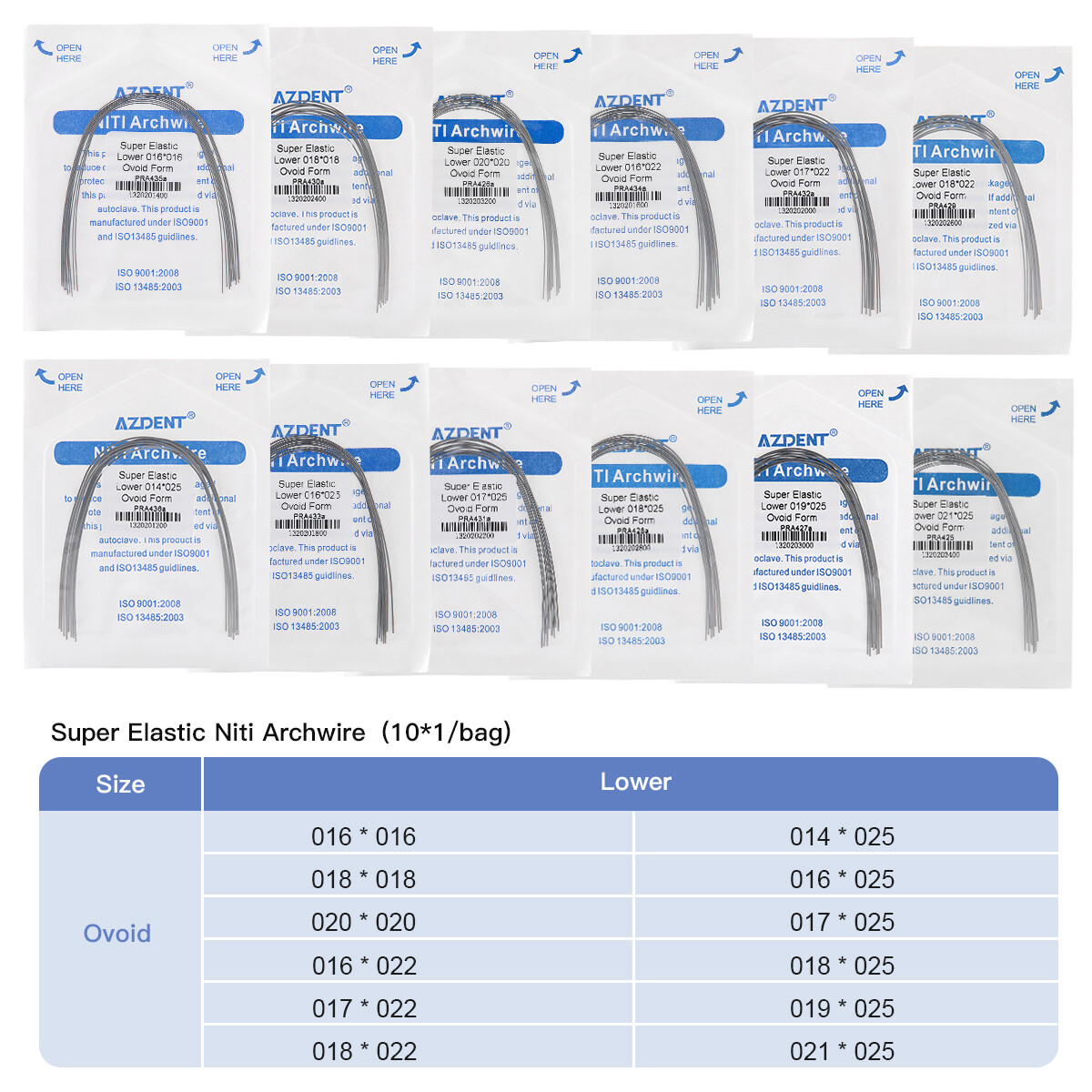 AZDENT Dental Ortho Super Elastic Rectangular Arch Wire Niti Ovoid upper/Lower
