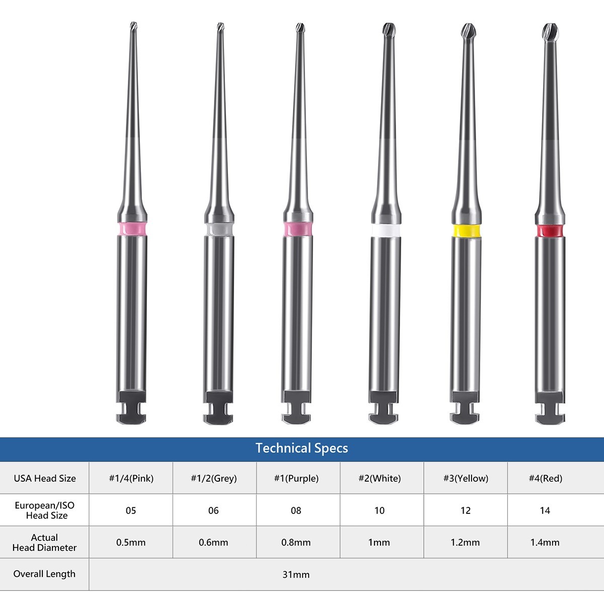 6pcs Long Neck Dental Microscope Endo Tungsten Carbide Bur RA 31/34MM Low Speed