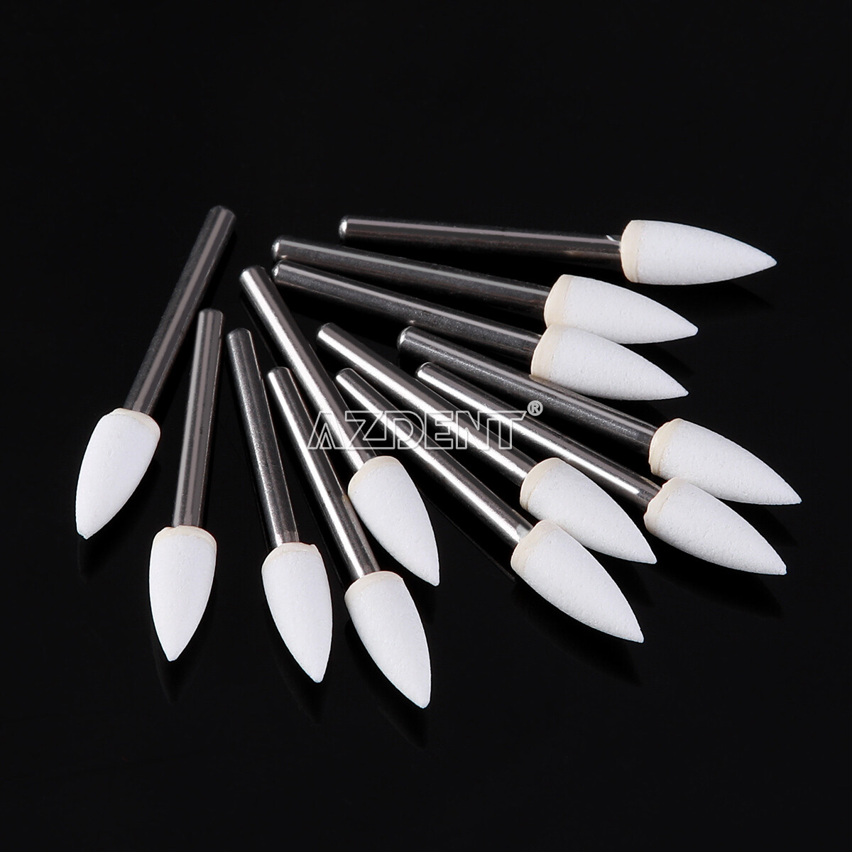 Dental White Stone High Speed Polishing Burs FG Cone/Flame/Round Aluminum Oxide