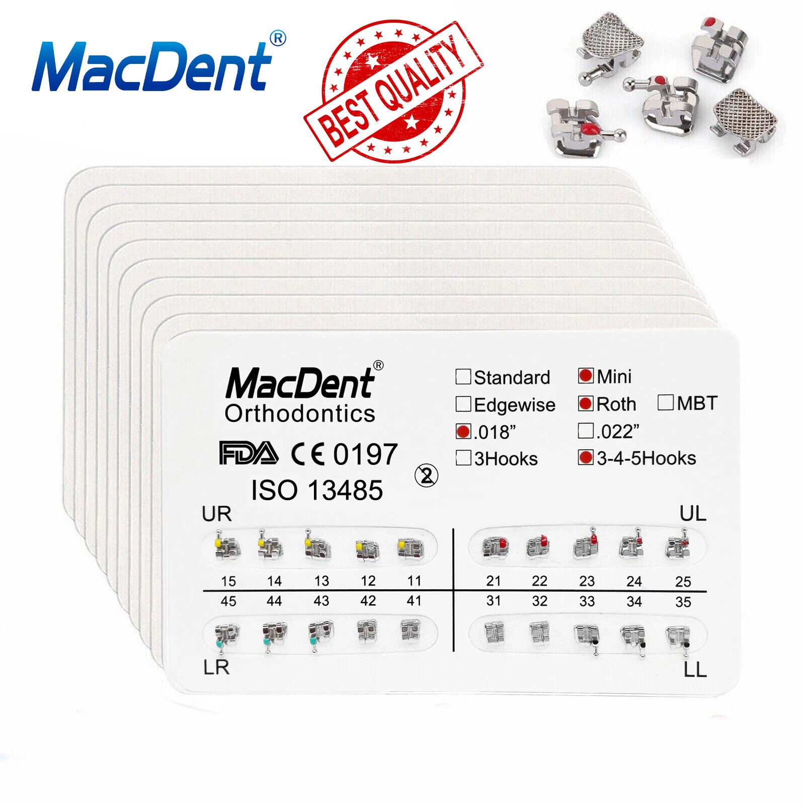 MacDent Orthodontic Dental Brackets Braces Mini Standard Roth MBT.022/.018 Hooks