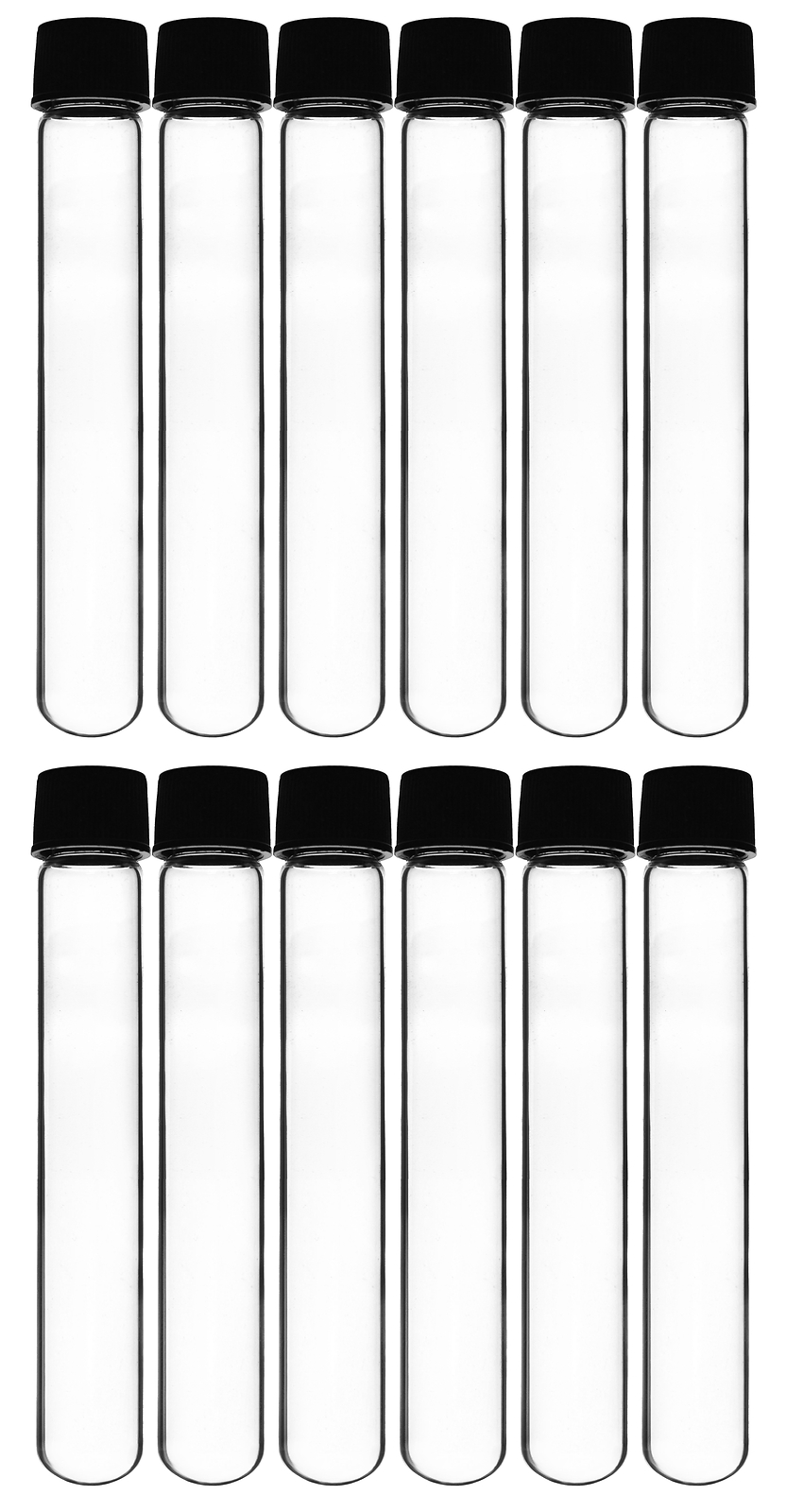 12PK Test Tubes with Bakelite Screw Cap, 50ml – 5.9″x1″ – Eisco Labs