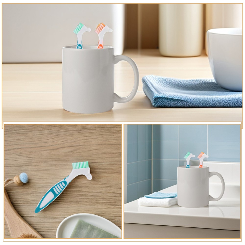 6Pcs Durable Denture Brushes Dual Head Toothbrush for Travel and Home Cleaning