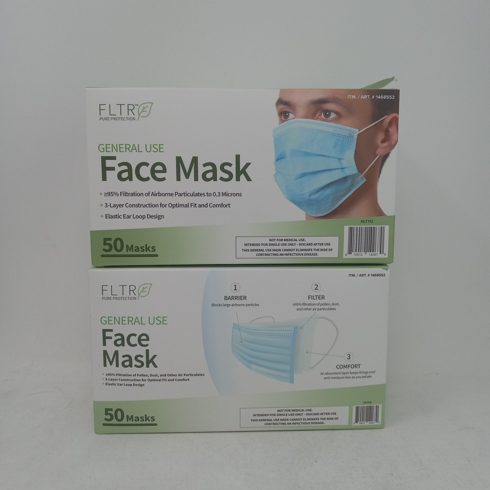 Face Mask FLTR General Use (Lot Of 2) 50 Ct. Each 3 Layer Construction Blue