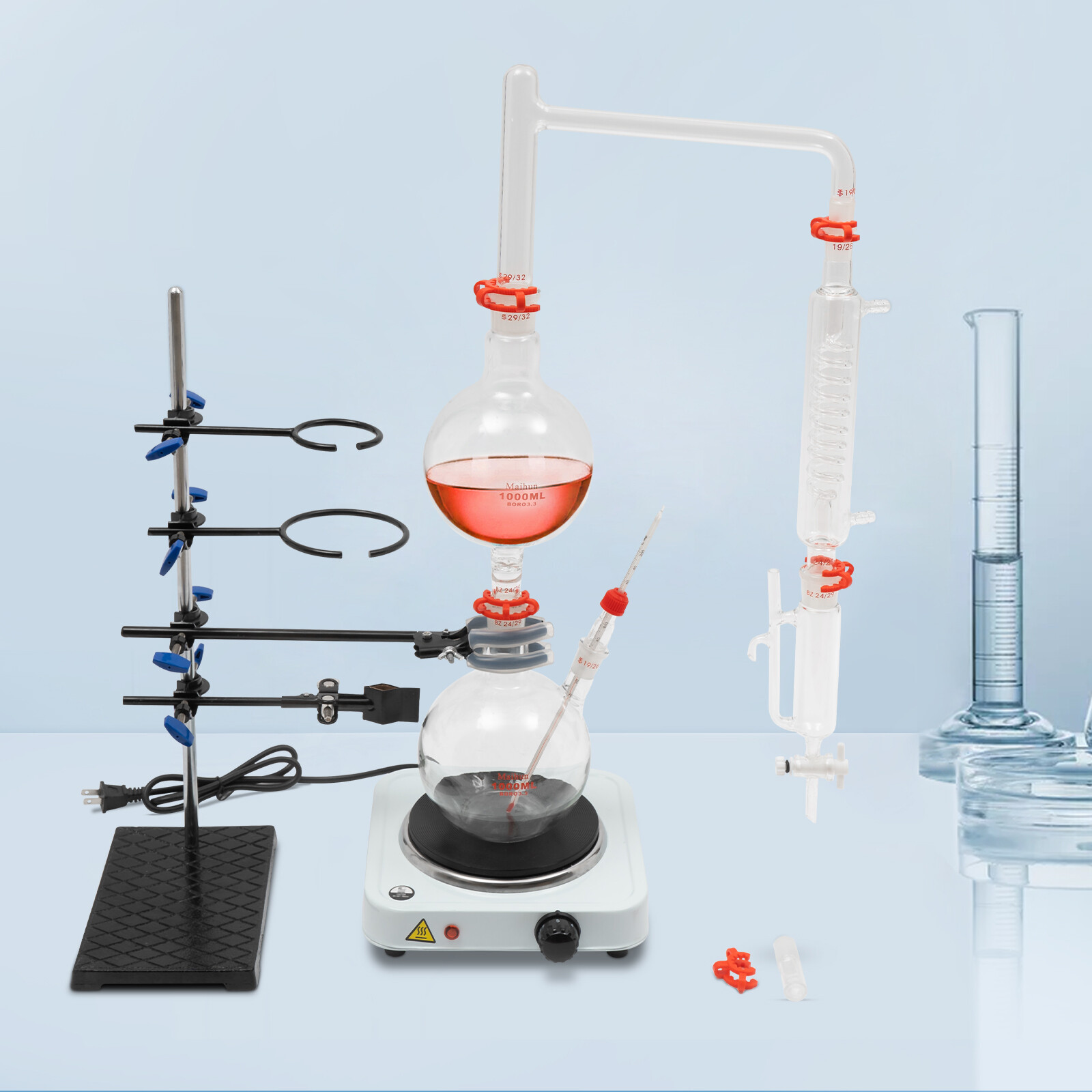 Organic Chemistry Lab Glassware Glass Kit Distillation Equipment Set 1000mL NEW