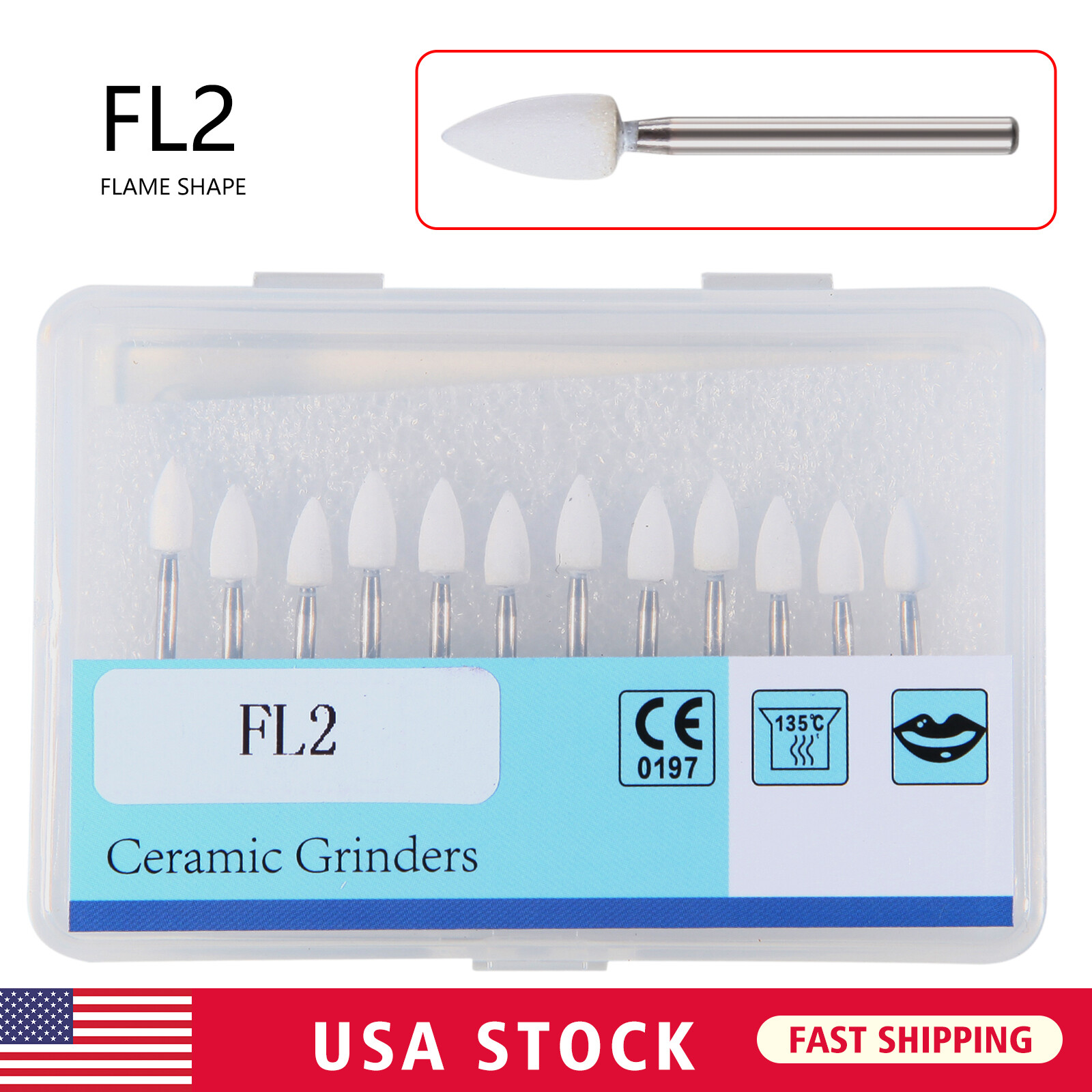 12pcs Dental White Polishing Stones Flame Shape FG burs Arkansas Stone DL