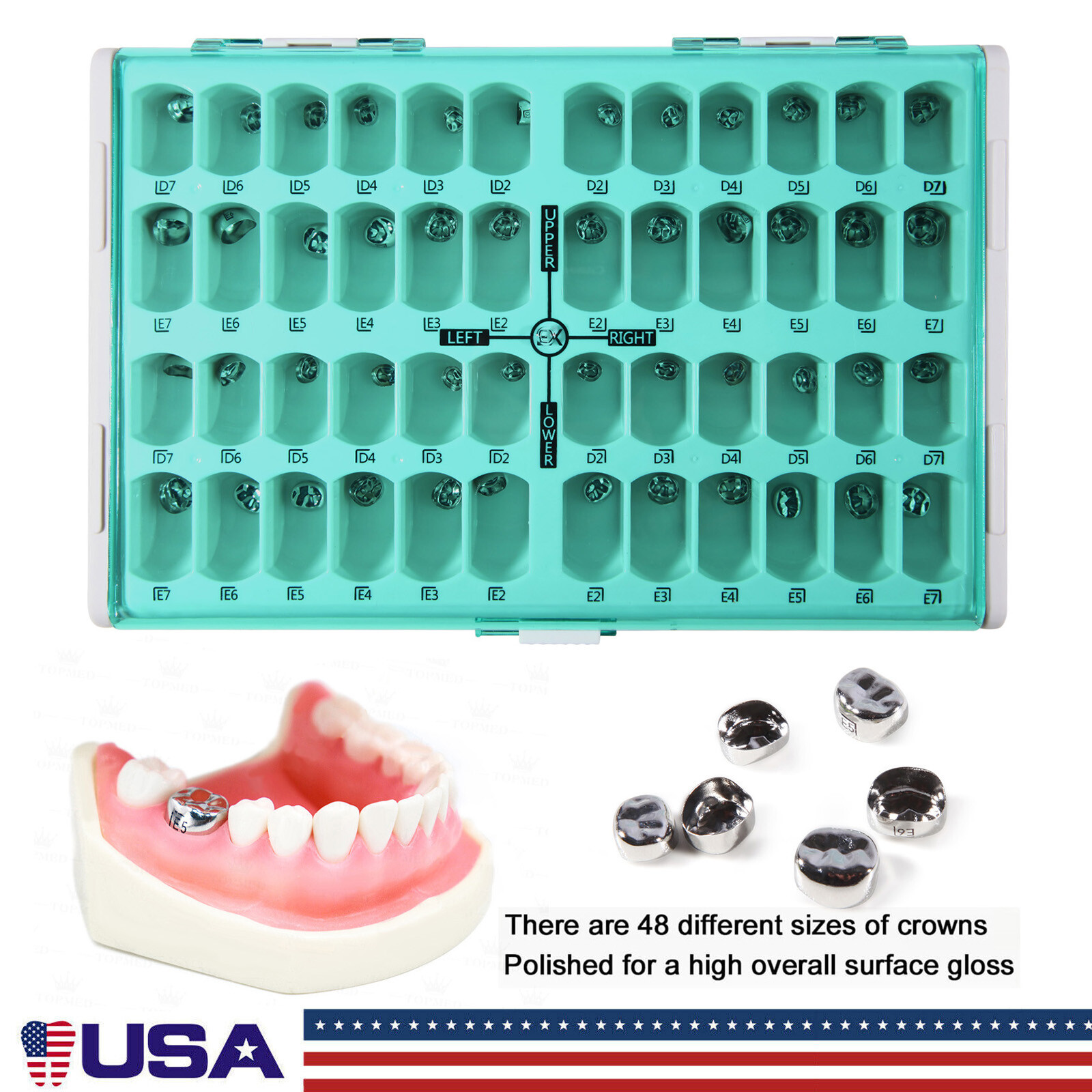 Dental Kid Primary Molar Crown Stainless Steel Pediatric Preformed 48 Size USA