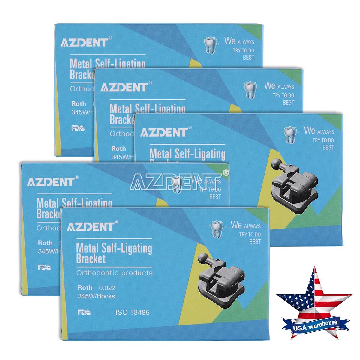 5X AZDENT Dental Orthodontic Self Ligating Brackets Braces Roth.022 Hooks 345 US