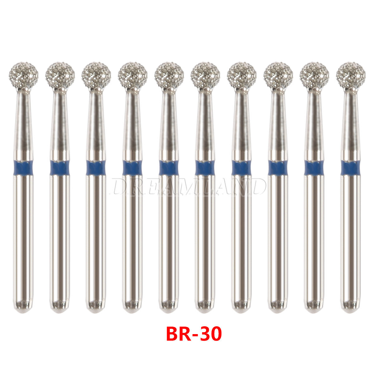100 pcs Dental Diamond Burs Ball Round FG 1.6mm BR-30 Fit High Speed Handpiece