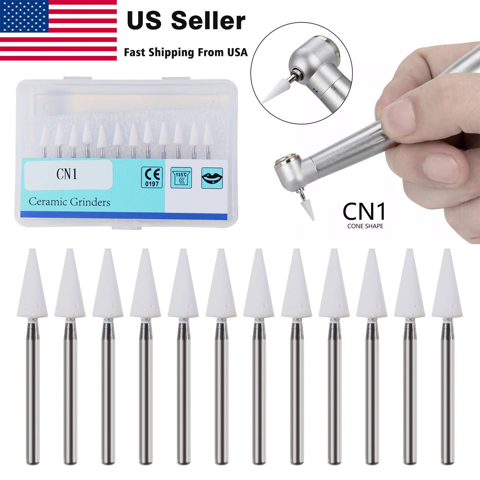 Dental White Stone Porcelain Resin Polishing Burs FG /Composite Finishing Burs