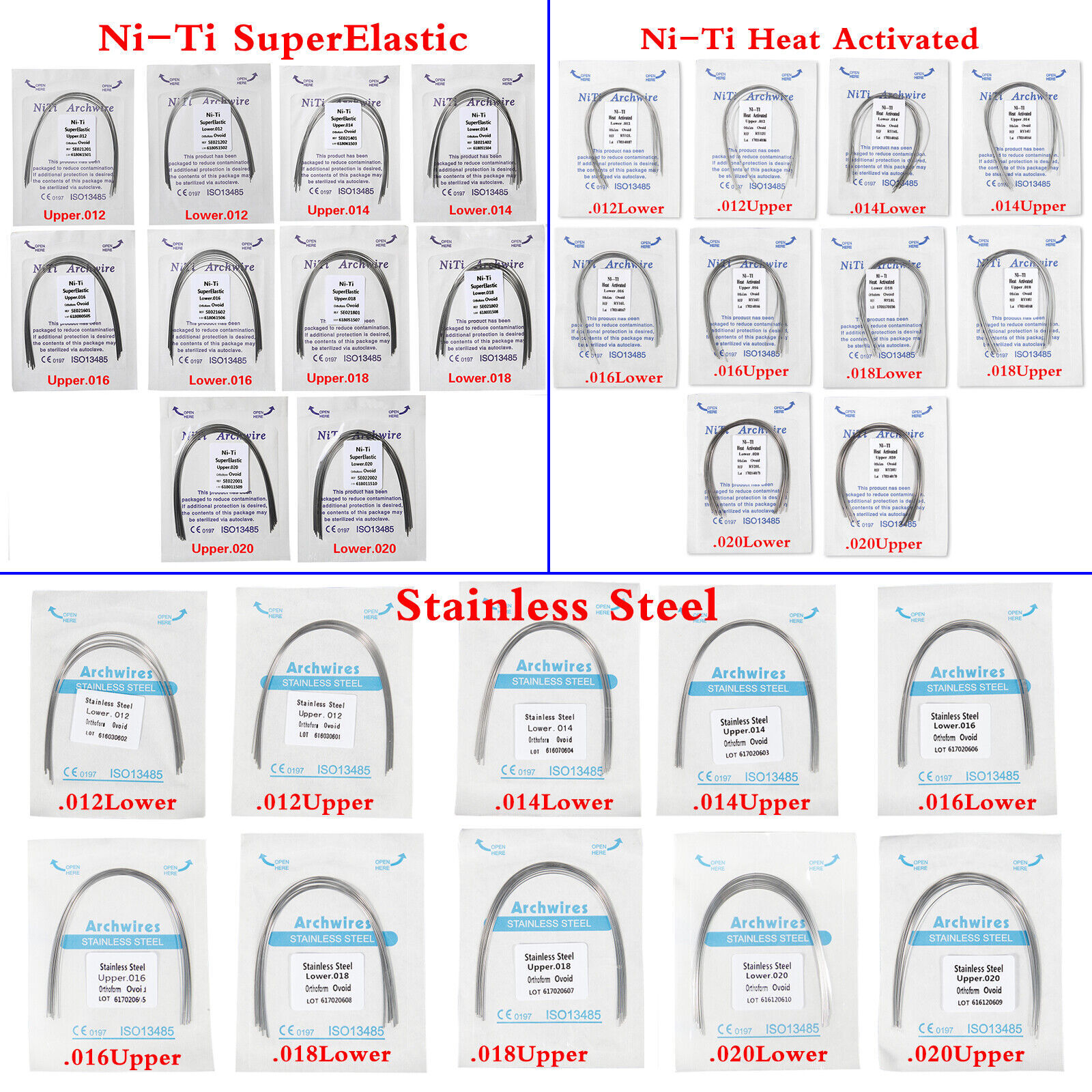 Dental Ortho Arch Wire Super Elastic NiTi / Stainless Steel Round / Rectangular