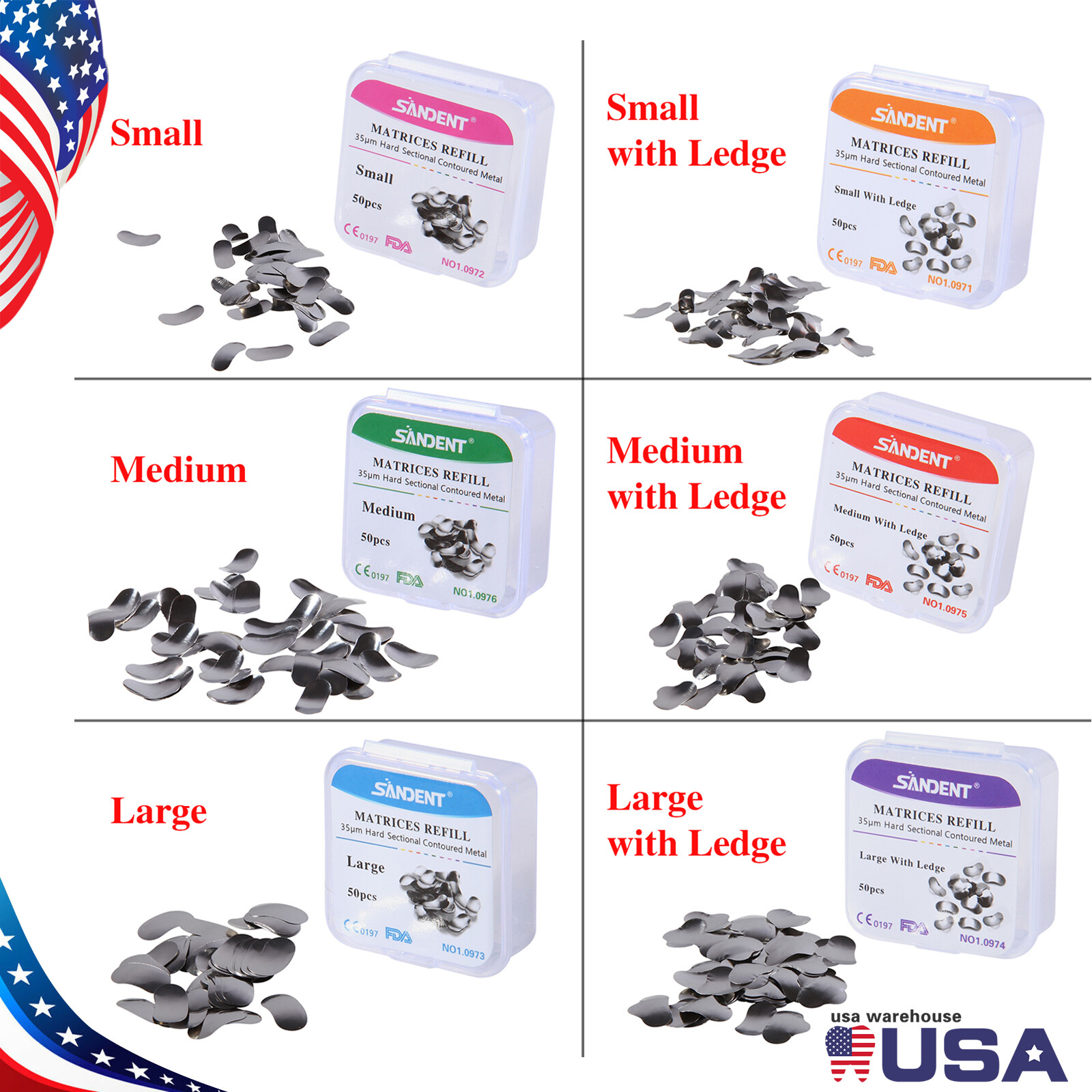 Dental Metal Matrices Matrix Band Sectional Contoured Refill S/M/L 50Pcs/1Pack
