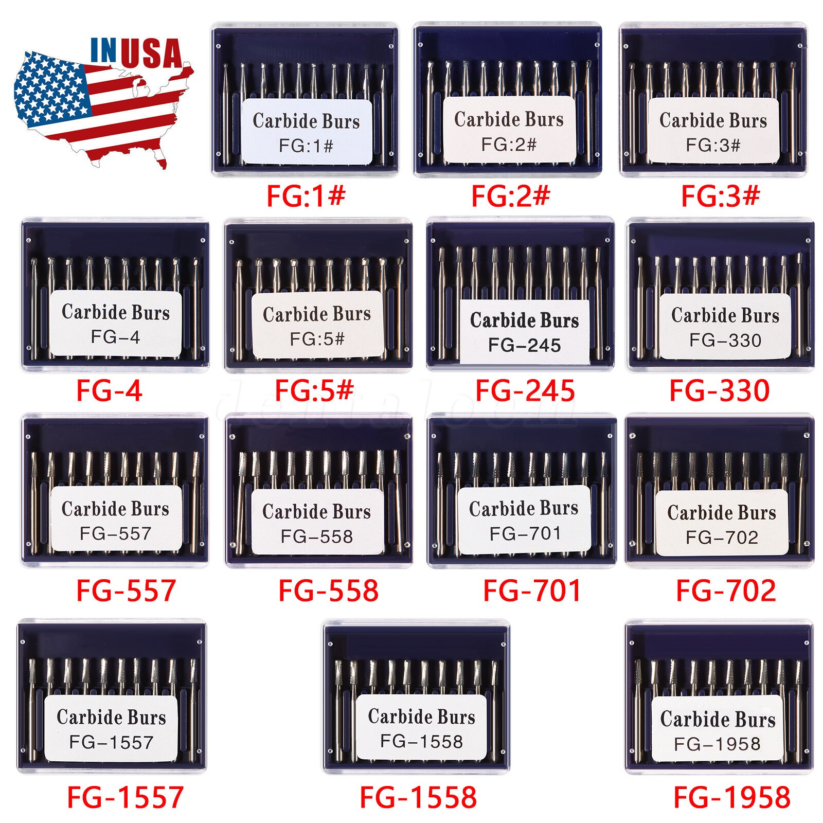 Dental Carbide Burs 330 245 701 702 557 2 3 4 5 Taper Fissure FG High Speed Bur