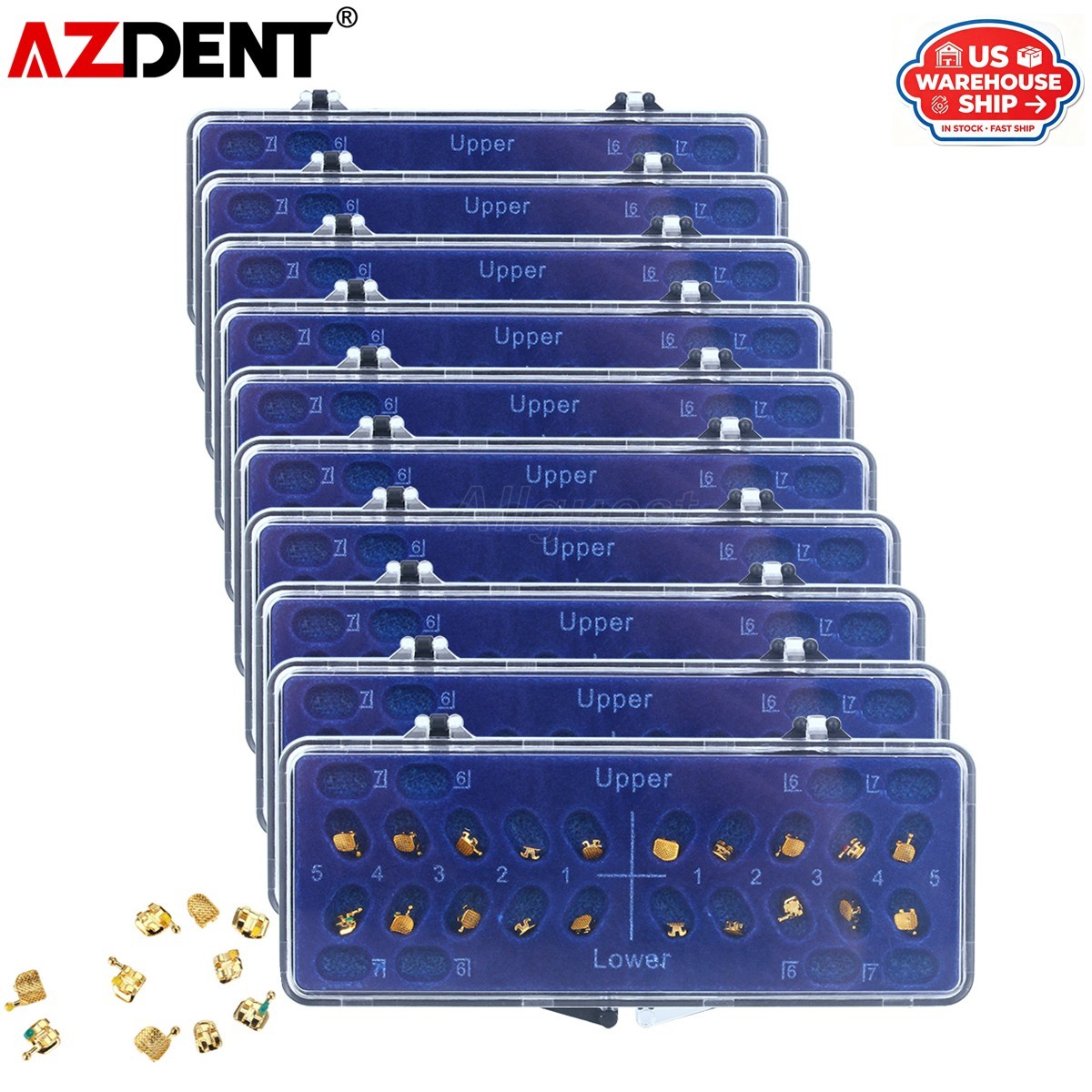 10X AZDENT Dental Orthodontic Brackets Braces 24K Gold Plated Roth.022 Hooks 345
