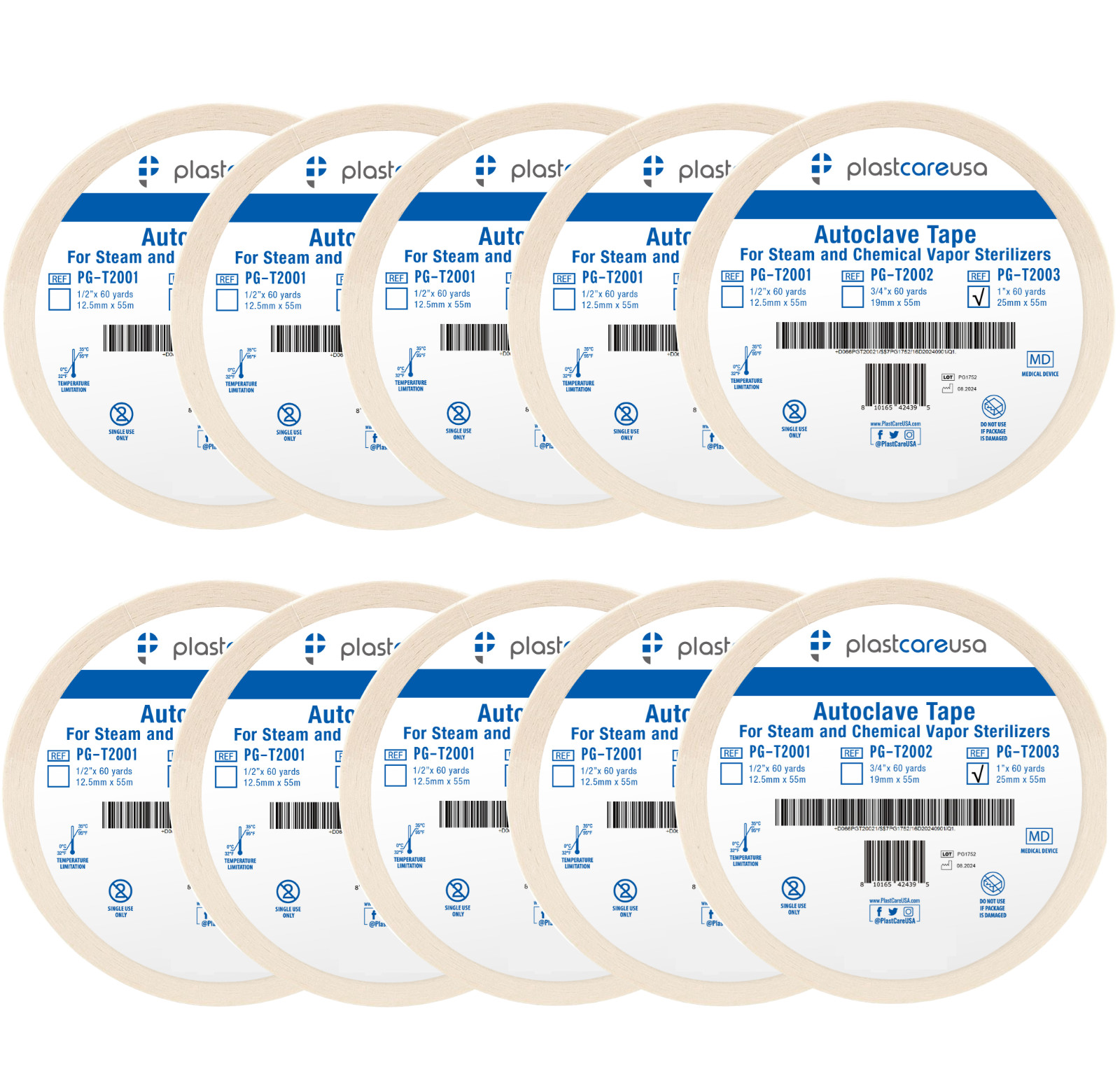 10 Autoclave Tape 1″ x 60 Yards, Sterilization Indicator Roll for Steam Chemical