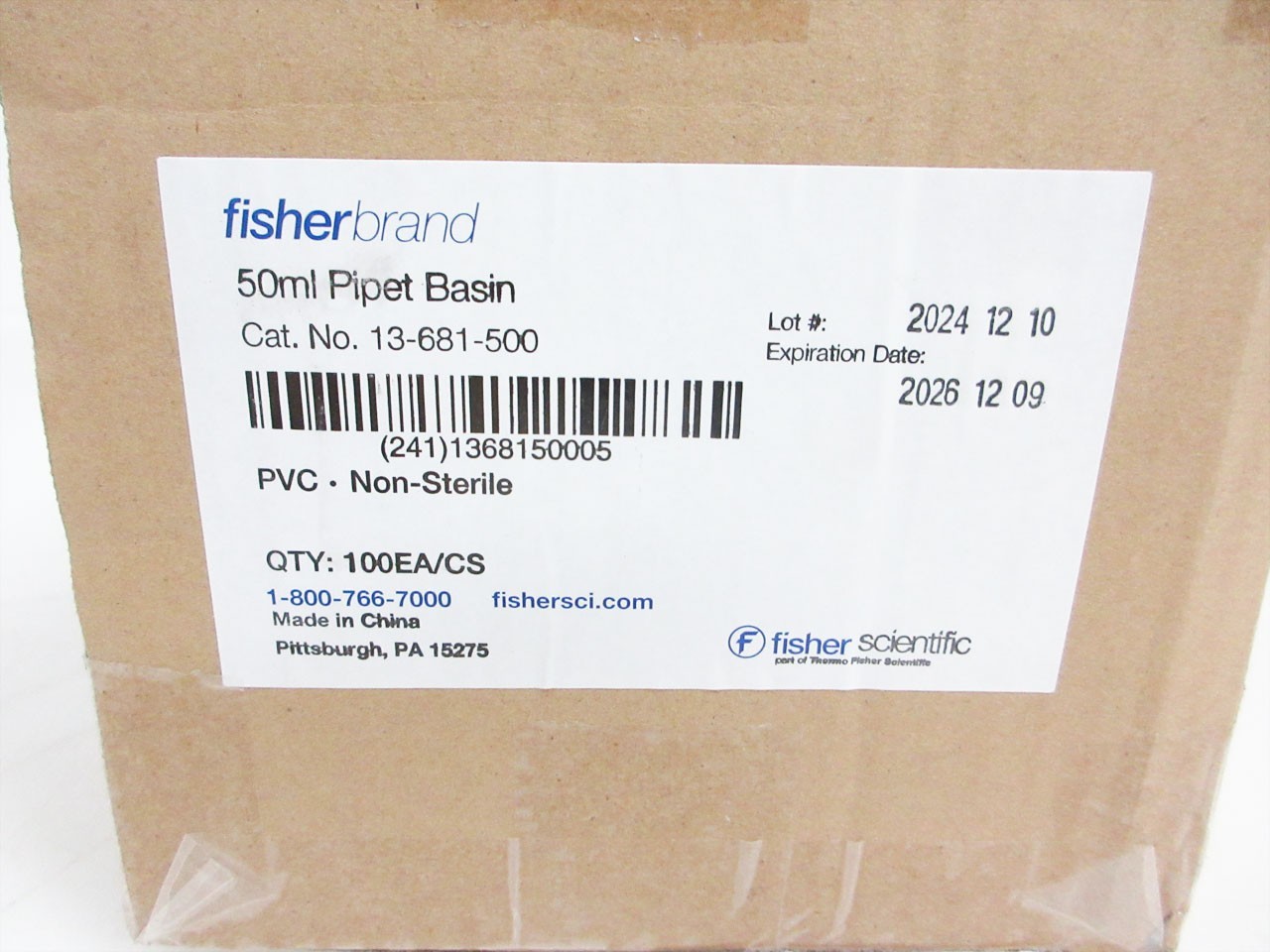 BOX 100 FISHERBRAND 13-681-500 50 mL PIPET BASIN EXP 2026-12-09