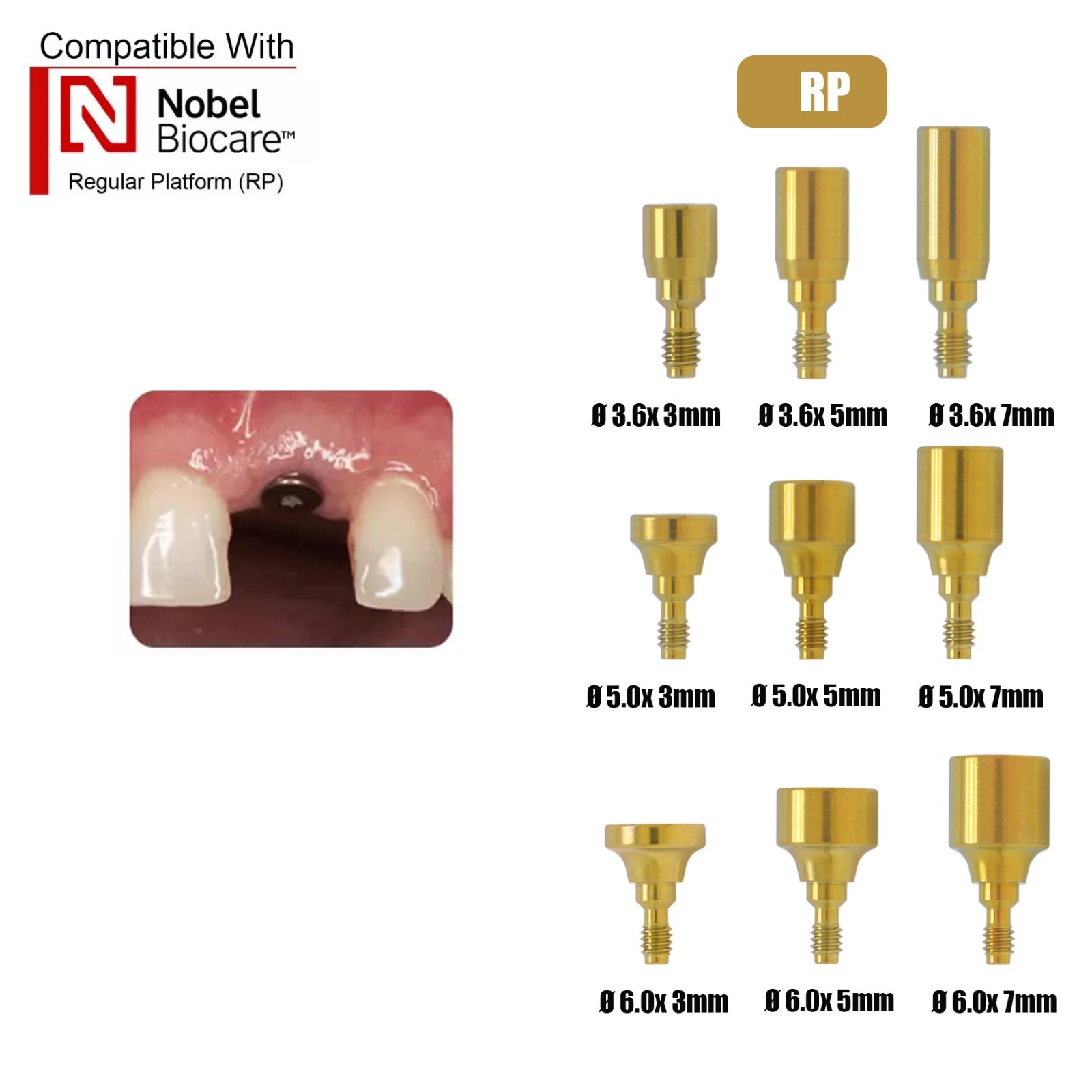 NobelActive Dental Healing Abutment Cap Fit Nobel Biocare Height 3/5/7mm RP NP