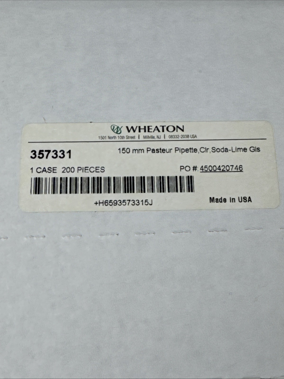 (QTY 400) Wheaton 357331 – 150mm Pasteur Pipette Boro Disposable 150mm Brand New