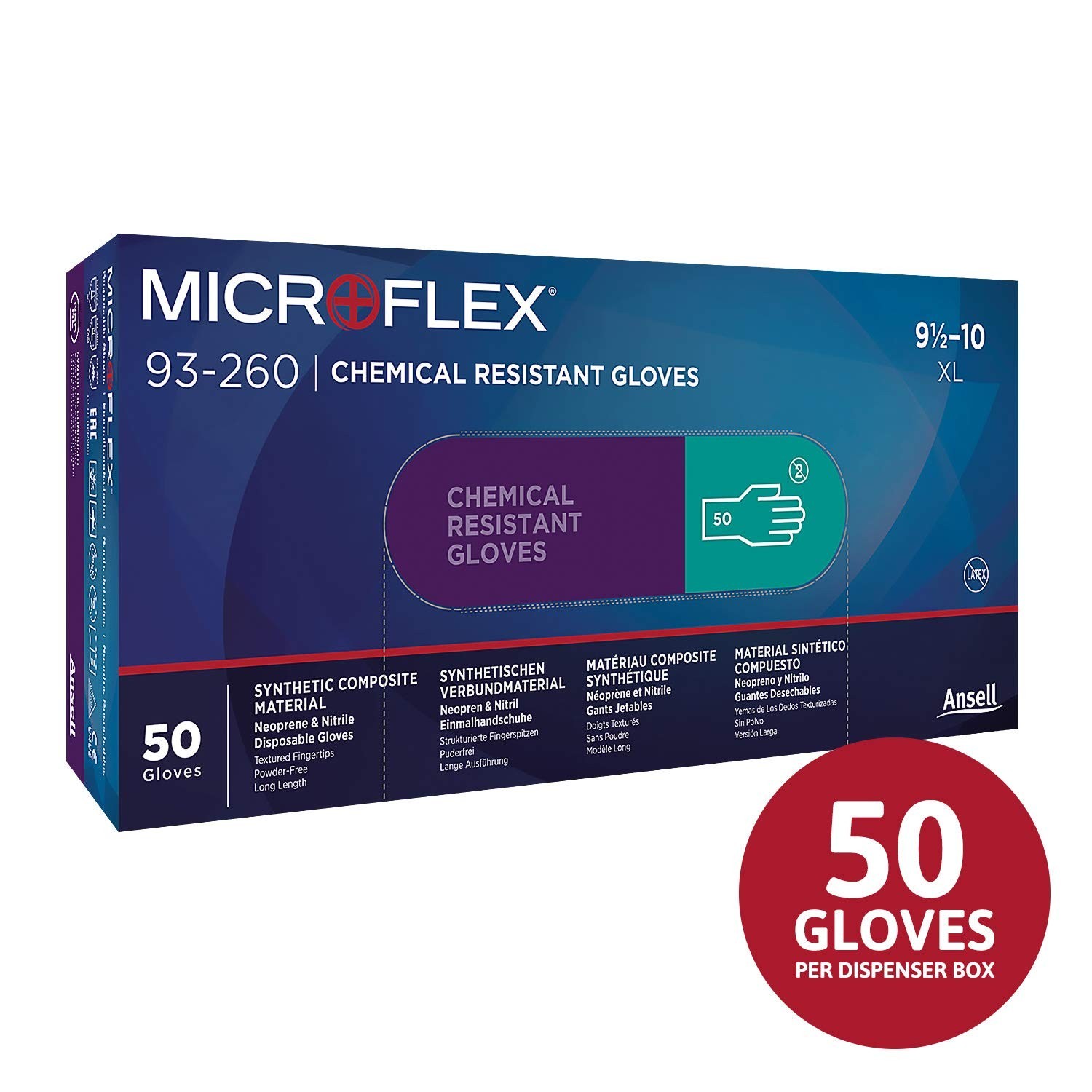 Microflex 93-260 Nitrile and Neoprene Gloves – Disposable, Chemical Resistant…