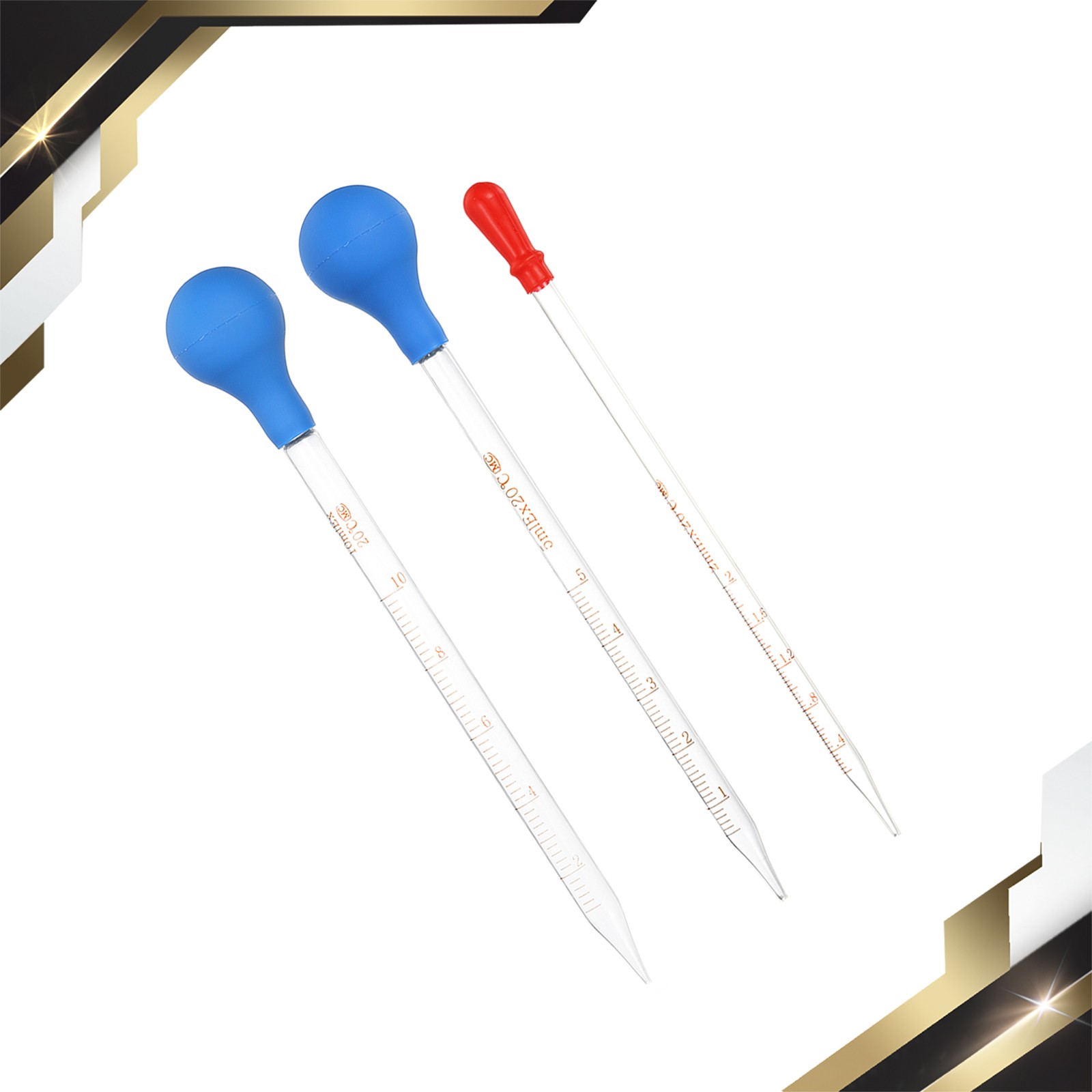 Graduated Pipettes, 3 Pack 2ml 5ml 10ml Glass Pipette with Bulb