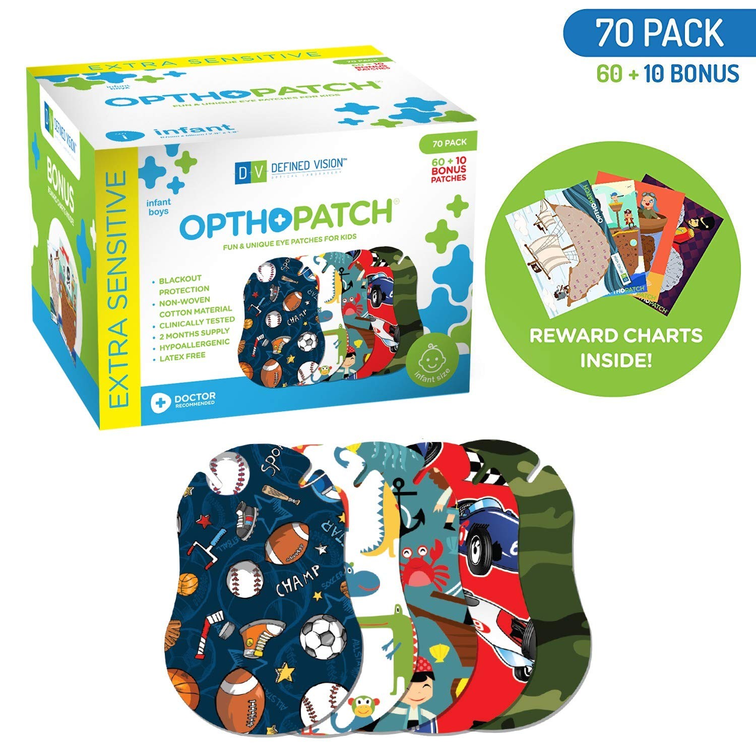 Opthopatch Eye Patches For Infants – Extra Sensitive Adhesive – Boys Design