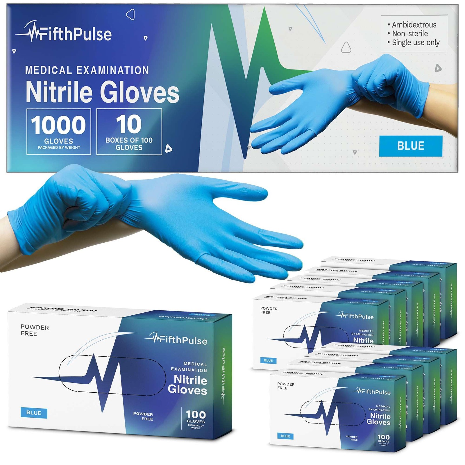 Medical Exam Blue Nitrile Gloves Large 1000 Count – 3 Mil Powder and Latex Free