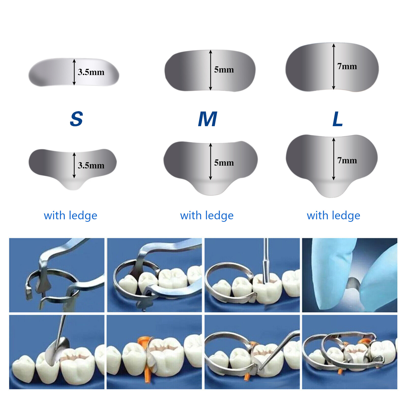 50Pcs Dental Matrices Bands Sectional Contoured Metal Matrix bands hard S/M/L