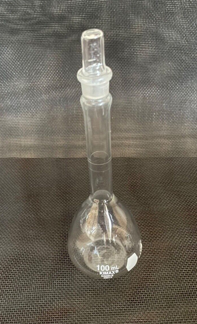 *Perfect Condition* KIMAX 100mL Class A Volumetric Flask w/ #13 Stopper 28014