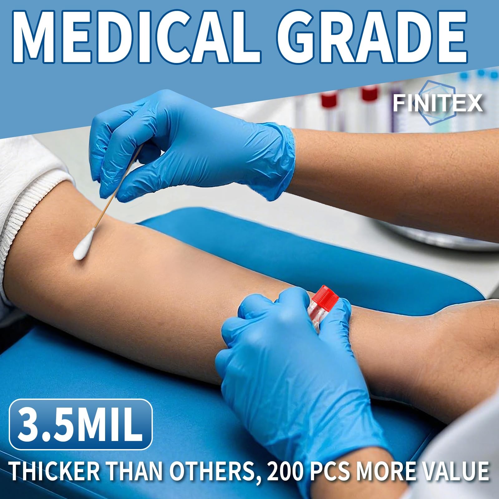 FINITEX Blue Disposable Nitrile Exam Gloves – 200 PCS/BOX 3.5mil Rubber