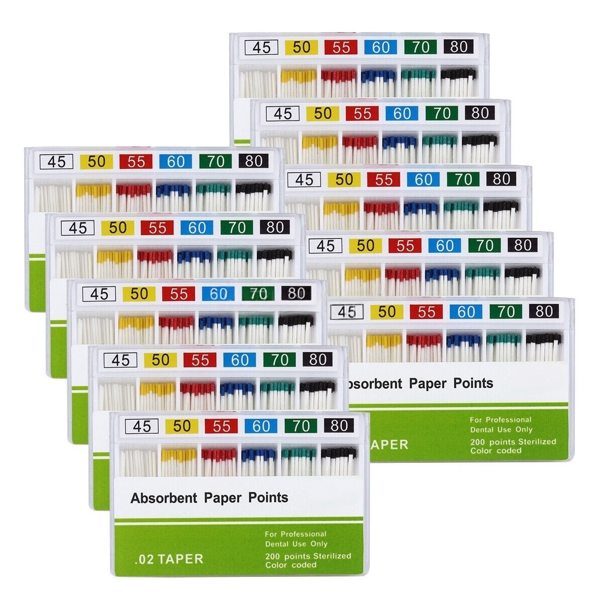200Pcs Dental Endo Absorbent Paper Points Tips 0.02 Taper Endodontics 45 -80#