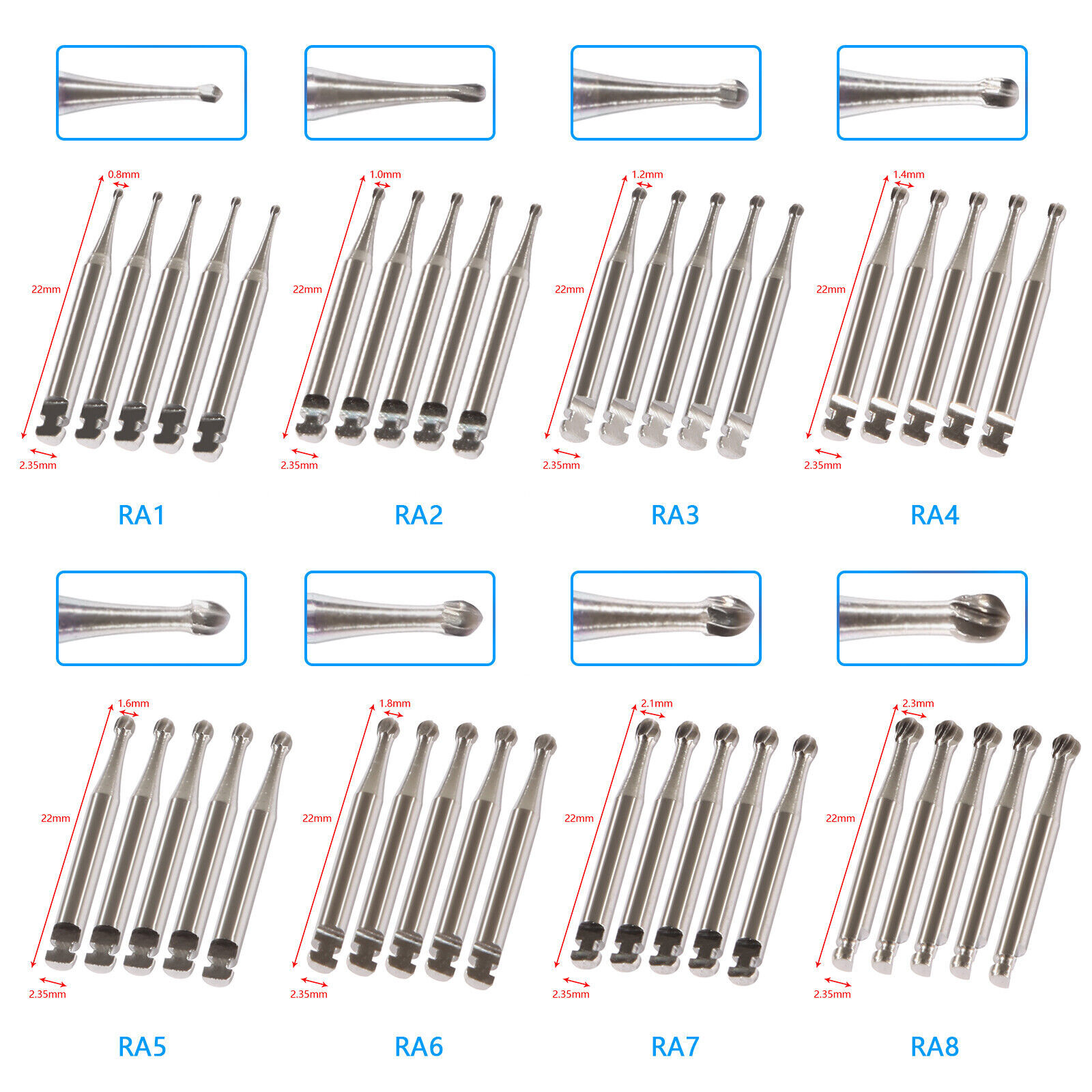 Round Carbide Burs for Slow Speed Latch RA (Choose Your Size / Qty) 22mm ns