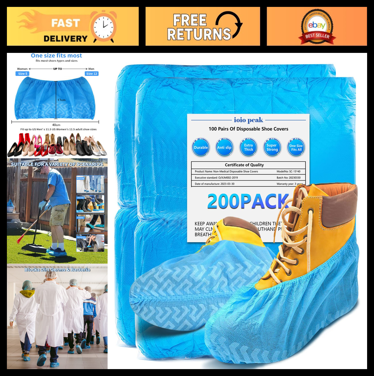 Disposable Shoe Covers 200 Pack – Durable Non-Slip Water Resistant Boot Covers,