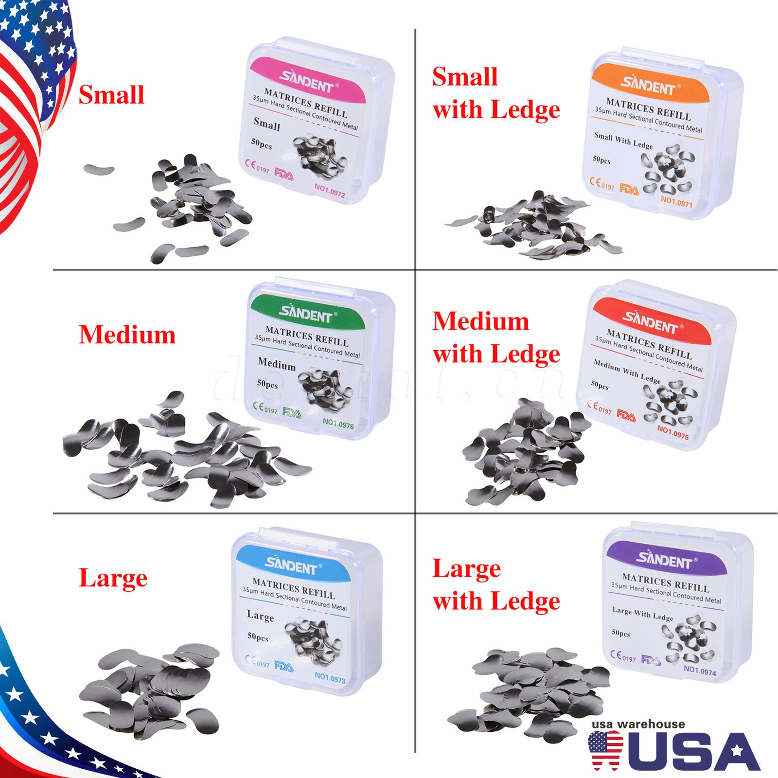 SANDENT Dental Metal Matrices Sectional Contoured Matrix Resin Refill Bands dt