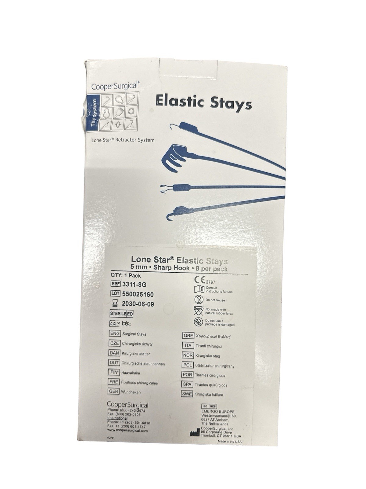 *8-Piece* Cooper Surgical Lone Star Elastic Stays 5mm Sharp Hook Sterile 3311-8G