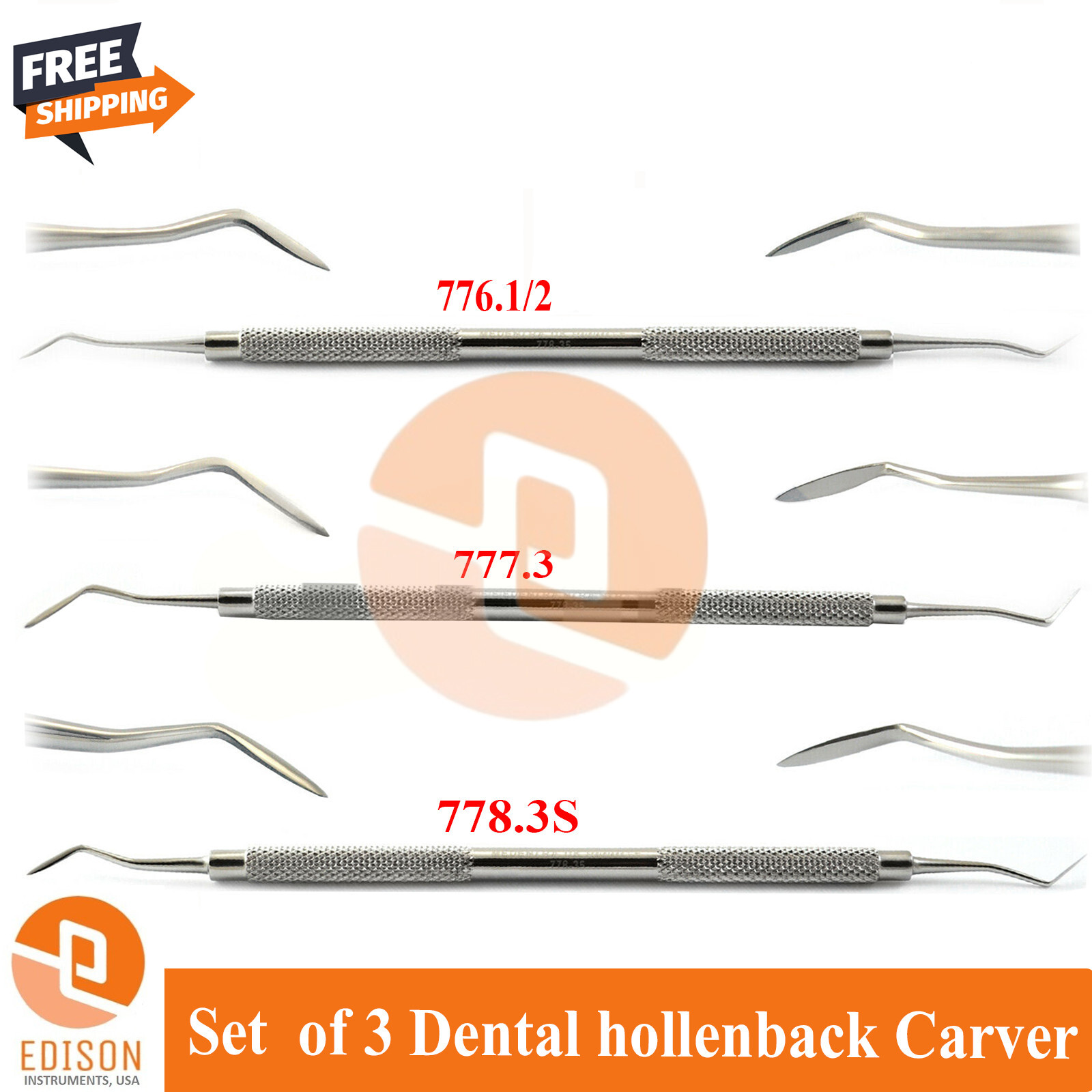 Set Of 3 Dental Hollenback Carver Restorative Filling Amalgam Waxing Carving Too