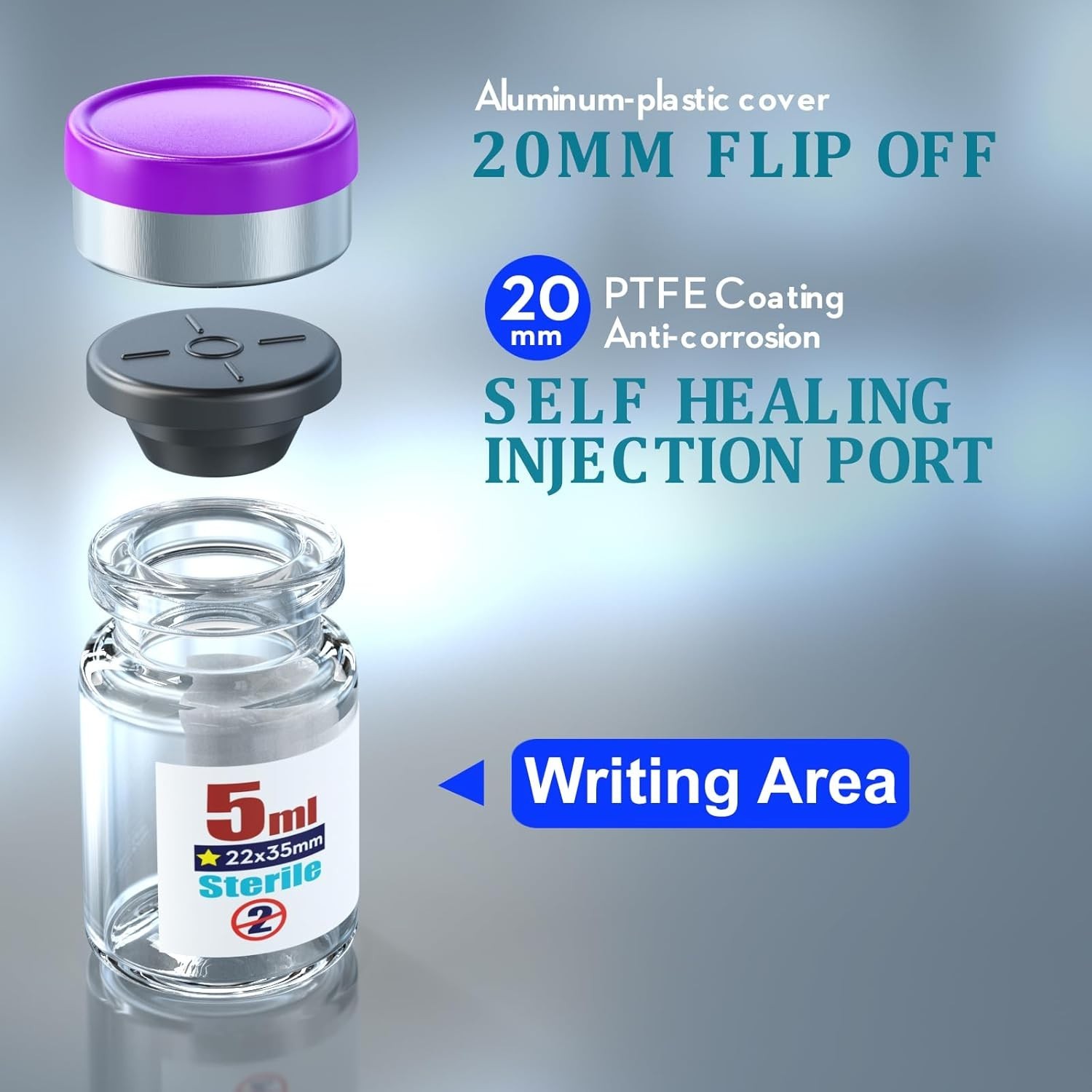 Sterile Empty Vials 5ml Self Healing Injection Port Aluminum Cap 10pcs