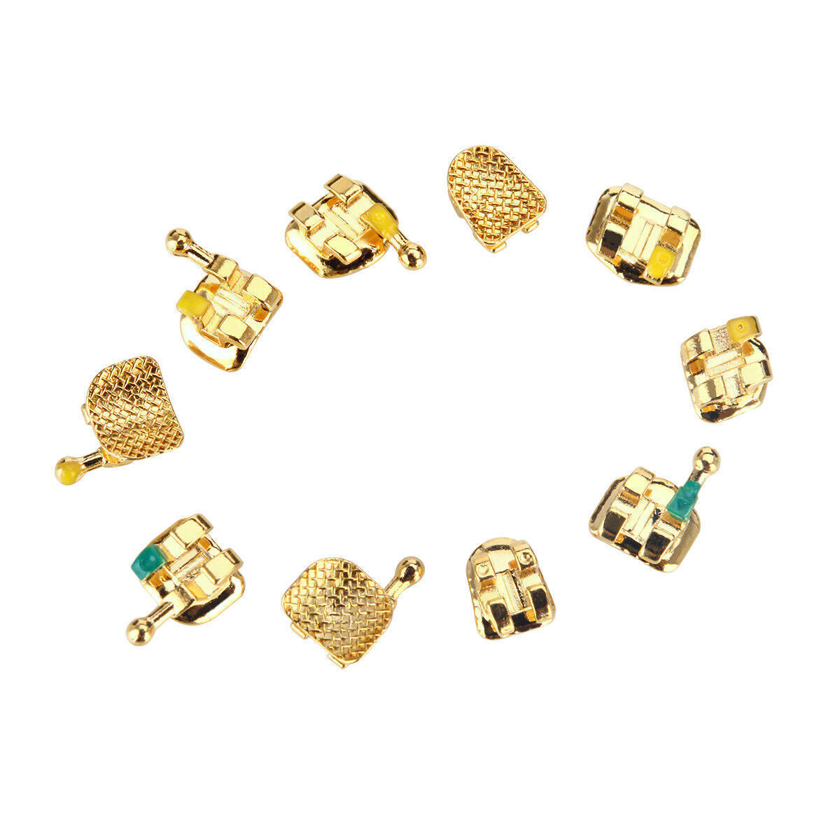 Dental Orthodontic Brackets Braces 24K Gold Plated Mini Roth 0.022 hooks 345