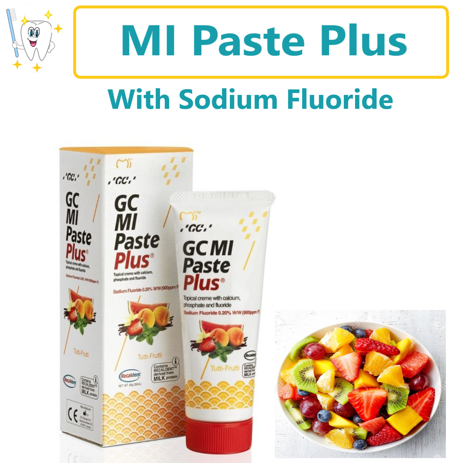 GC MI Paste Plus Tutti Frutti Water Based Tooth Crème 0.20% w/w, 40g