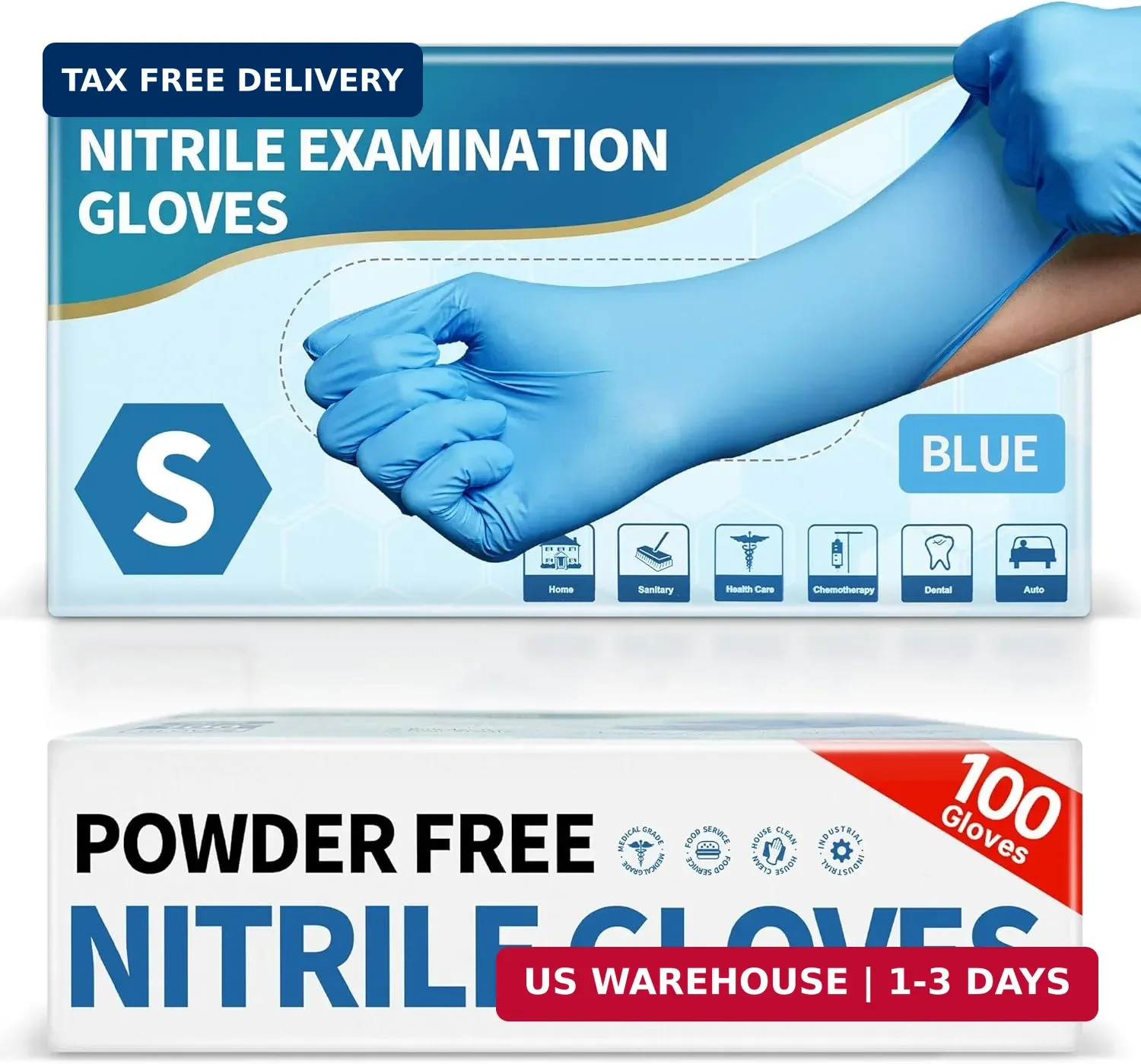 Medguy Medical Blue Nitrile Disposable Exam Gloves, 4.5 Mil 100 Pcs Powder-Free