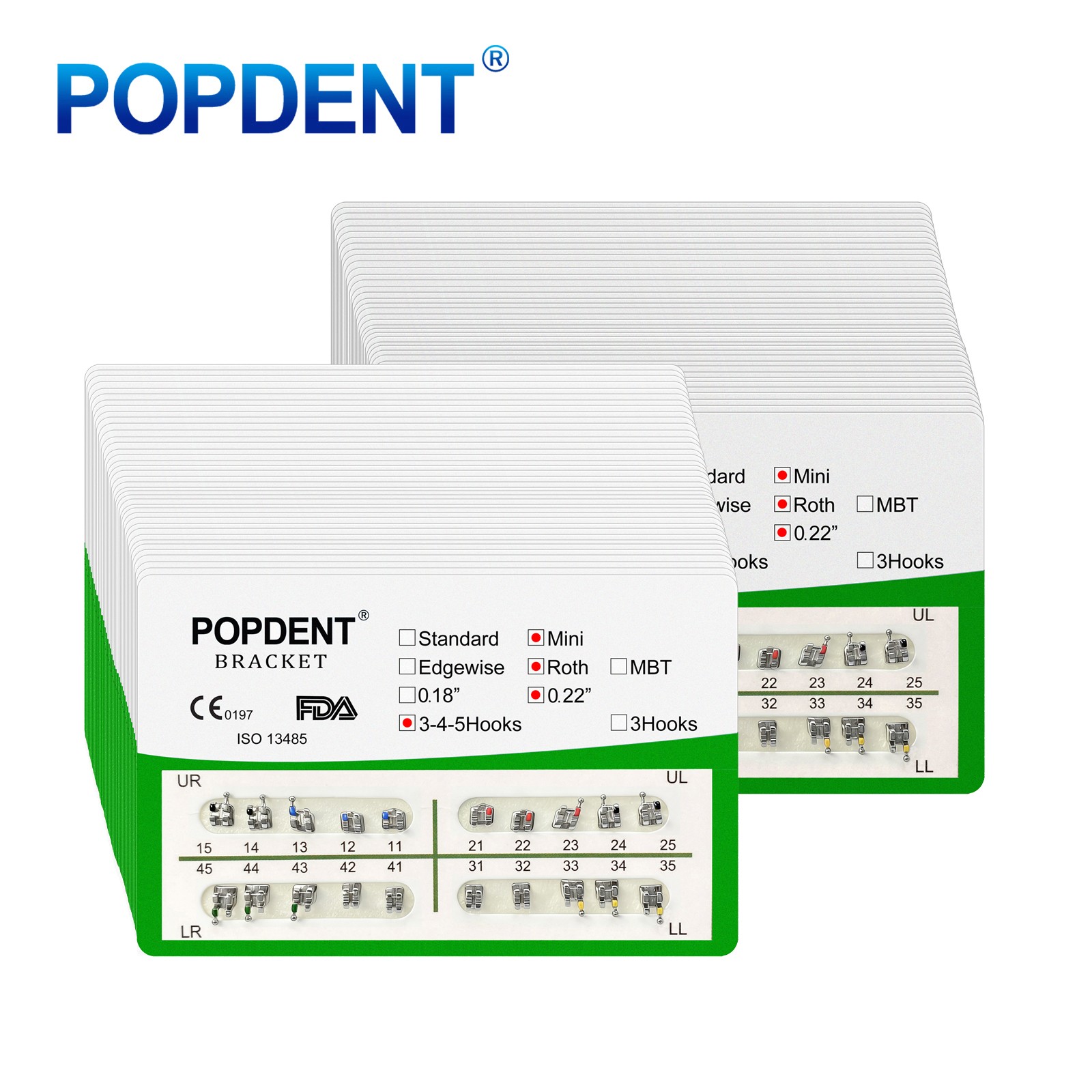 10Kits POPDENT Dental Orthodontic Metal Brackets Mini Roth 022 345H Monoblock