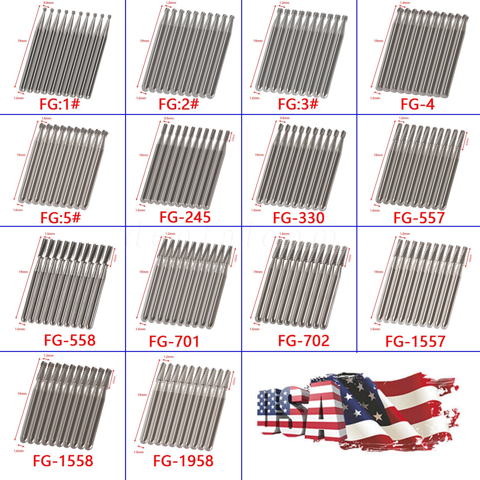 Dental Carbide Burs 330 245 701 702 557 2 3 4 5 Taper Fissure FG High Speed Bur