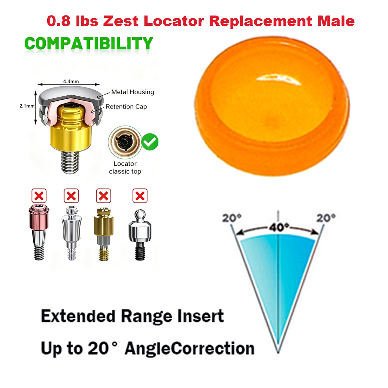 US Dental Titanium ZEST Classic Locator Overdenture Abutment Fit Nobel Biocare