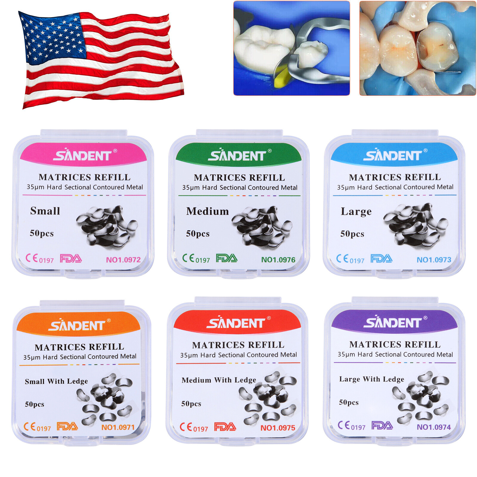 50x Dental Metal Matrices Matrix Band Sectional Contoured Refill S/M/L 35μm USA