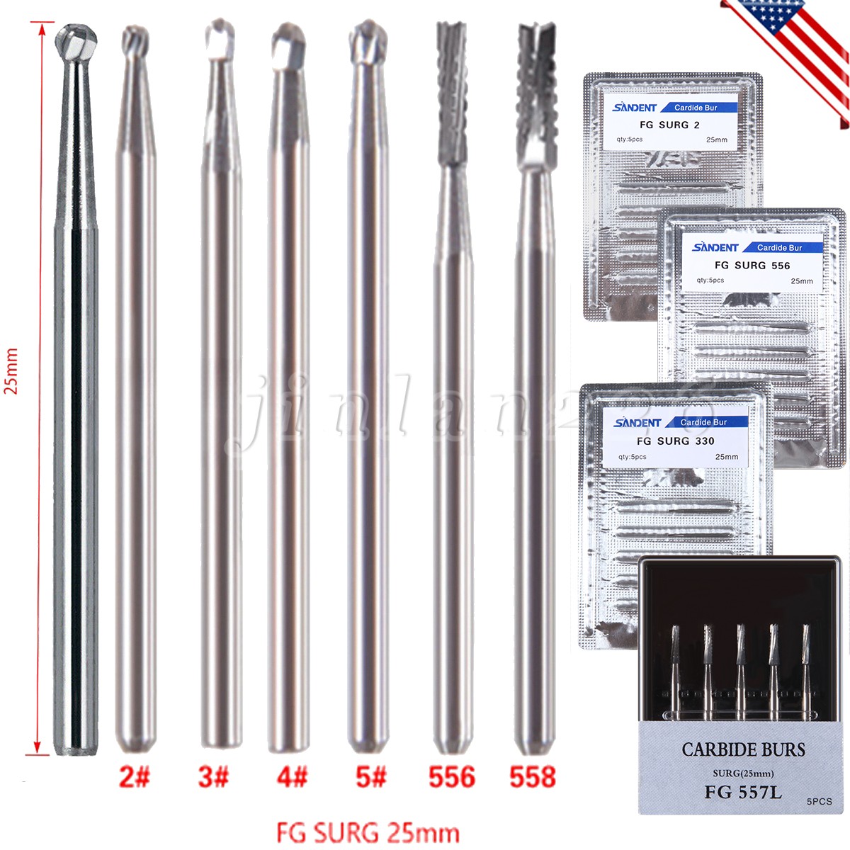 Dental Surgical Burs Round Long 4 556 557 558 330 Carbide Burr High Speed 25mm