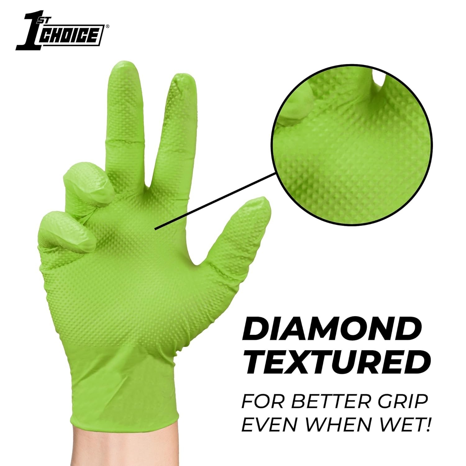 Durable 200 Count Green Nitrile Mechanic Gloves with Diamond Grip – XL Size