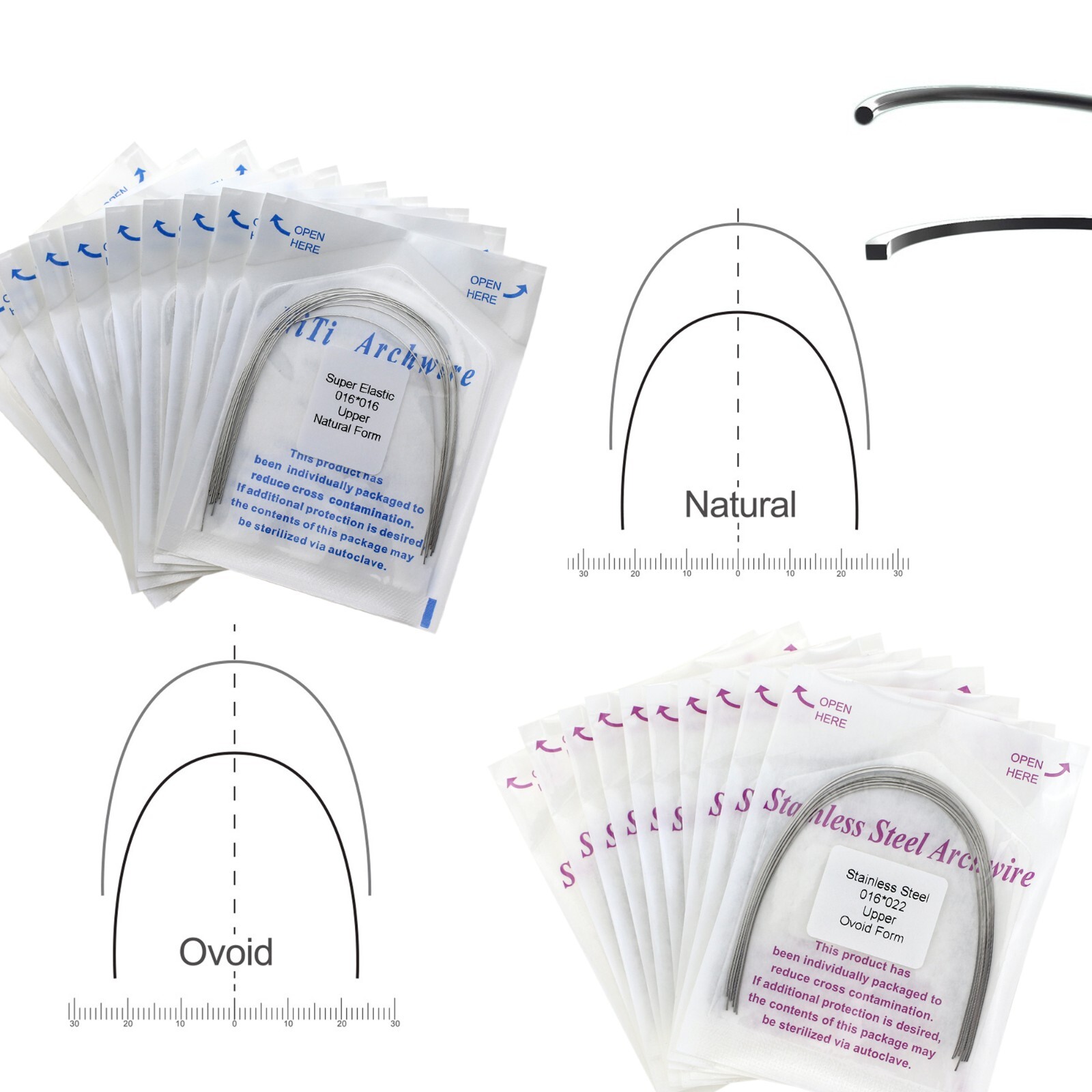 Orthodontic Arch Wire Niti Round Rectangular Ovoid Natural arcos de ortodoncia